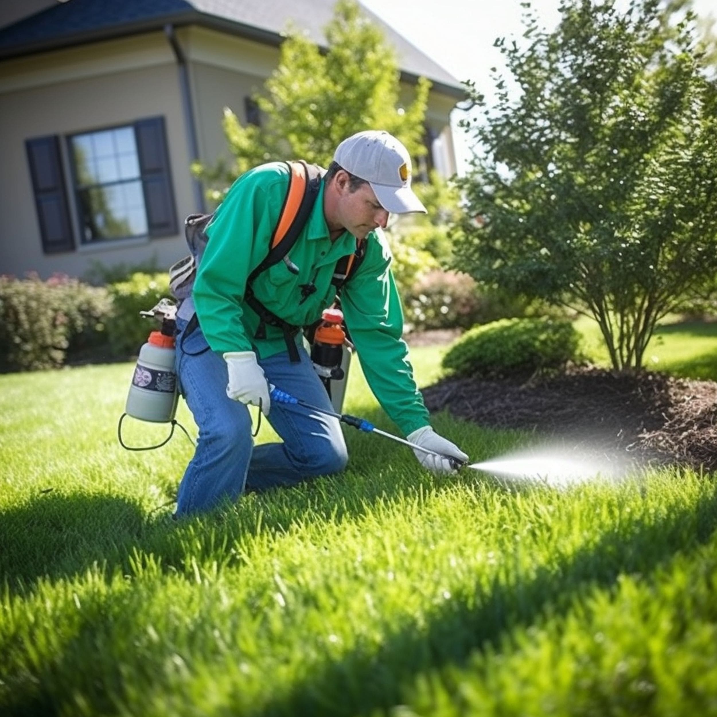 Man Treating Lawn With Herbicide