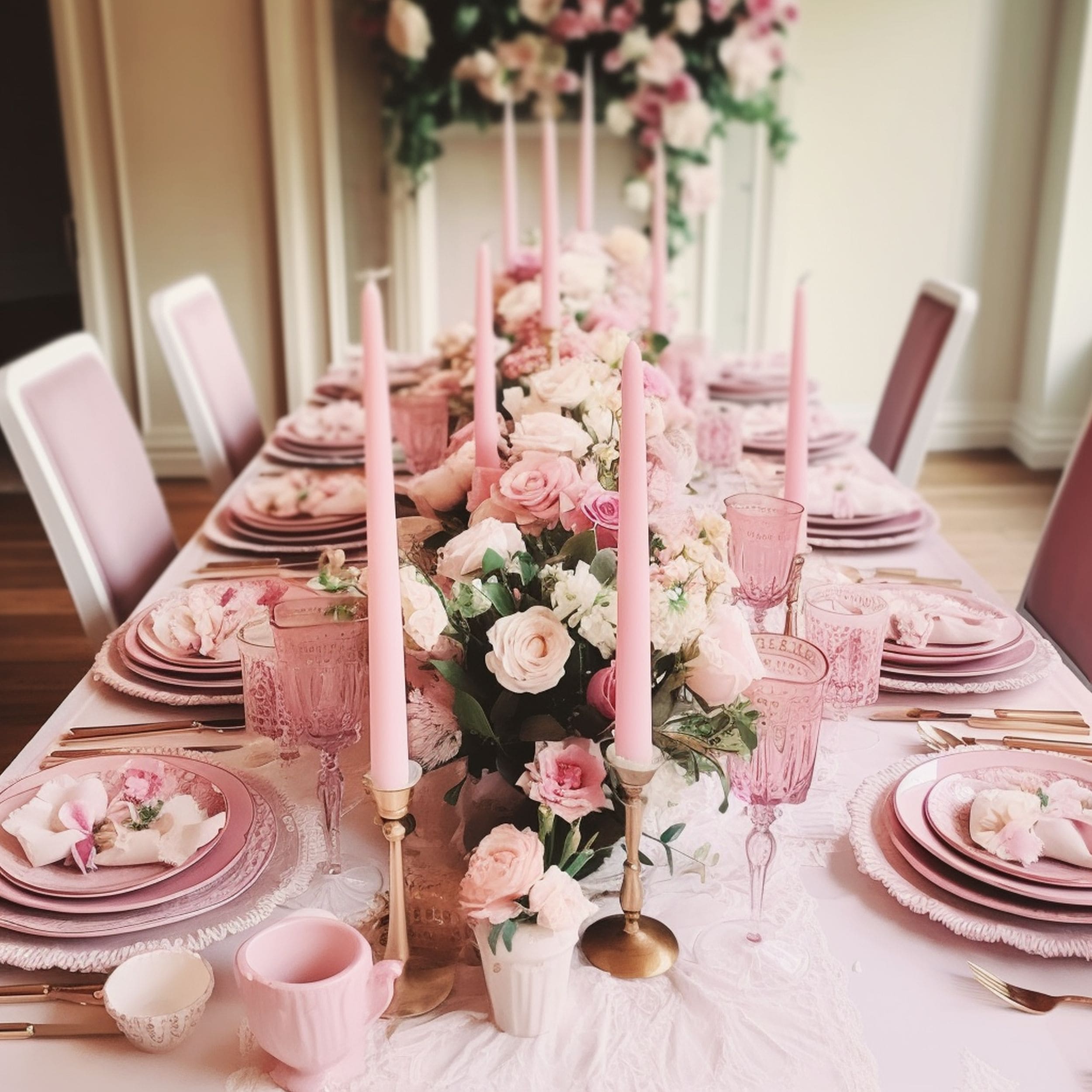 Pink Candles On Stylish Table