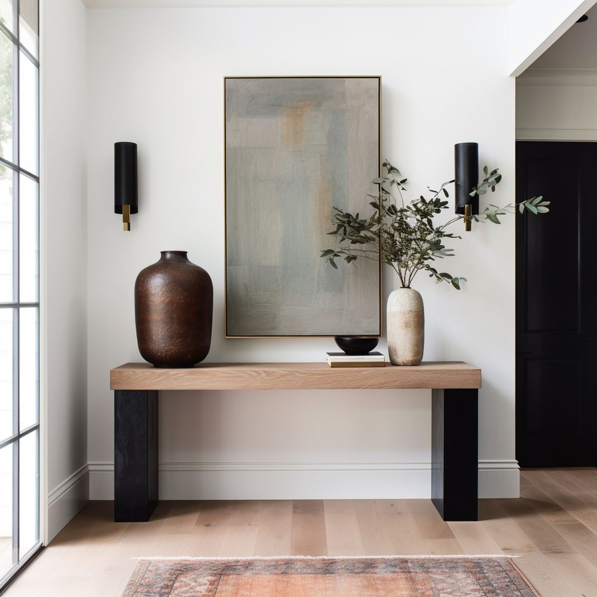 Modern White Entryway With Abstract Artwork