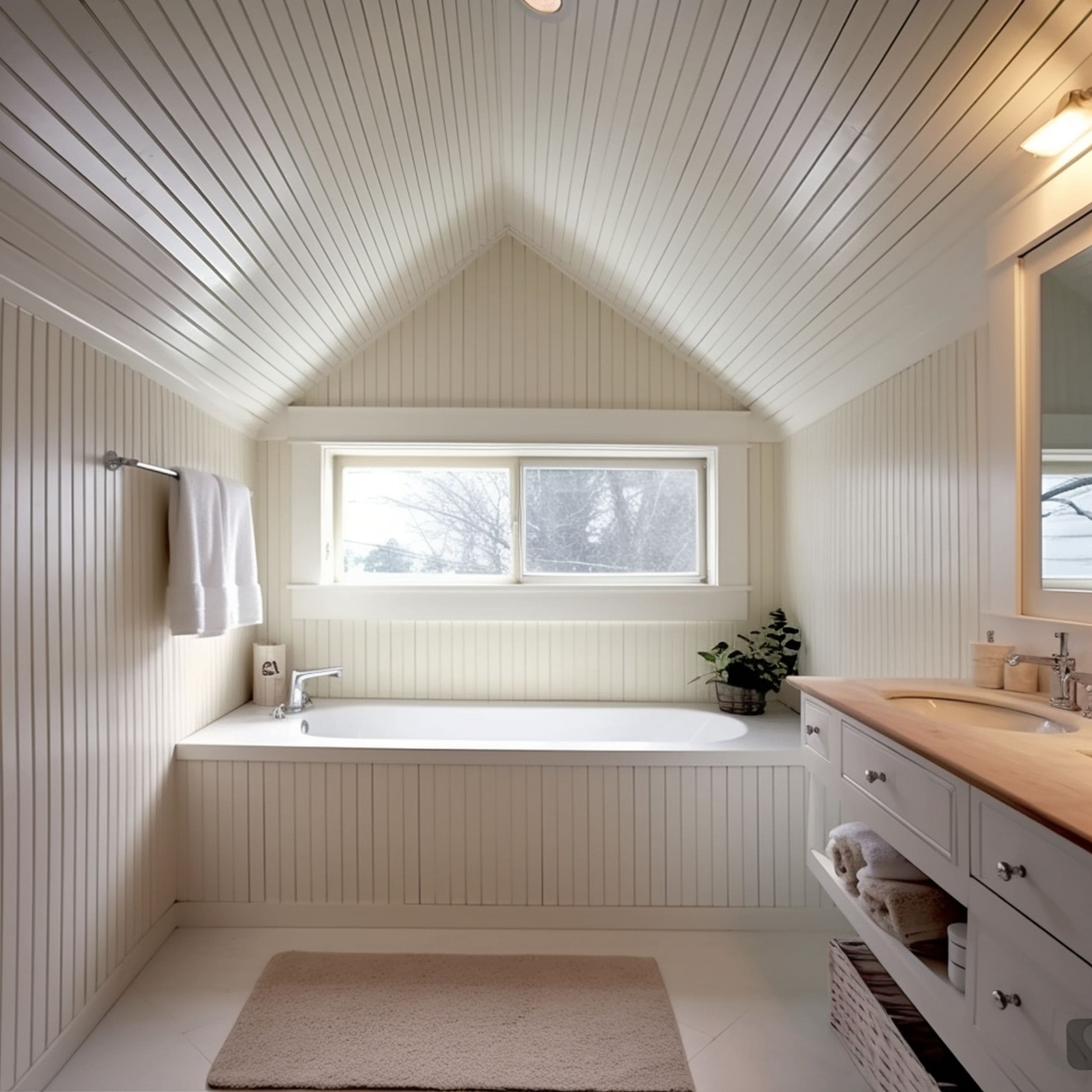 Attic Bathroom With Beadboard Design