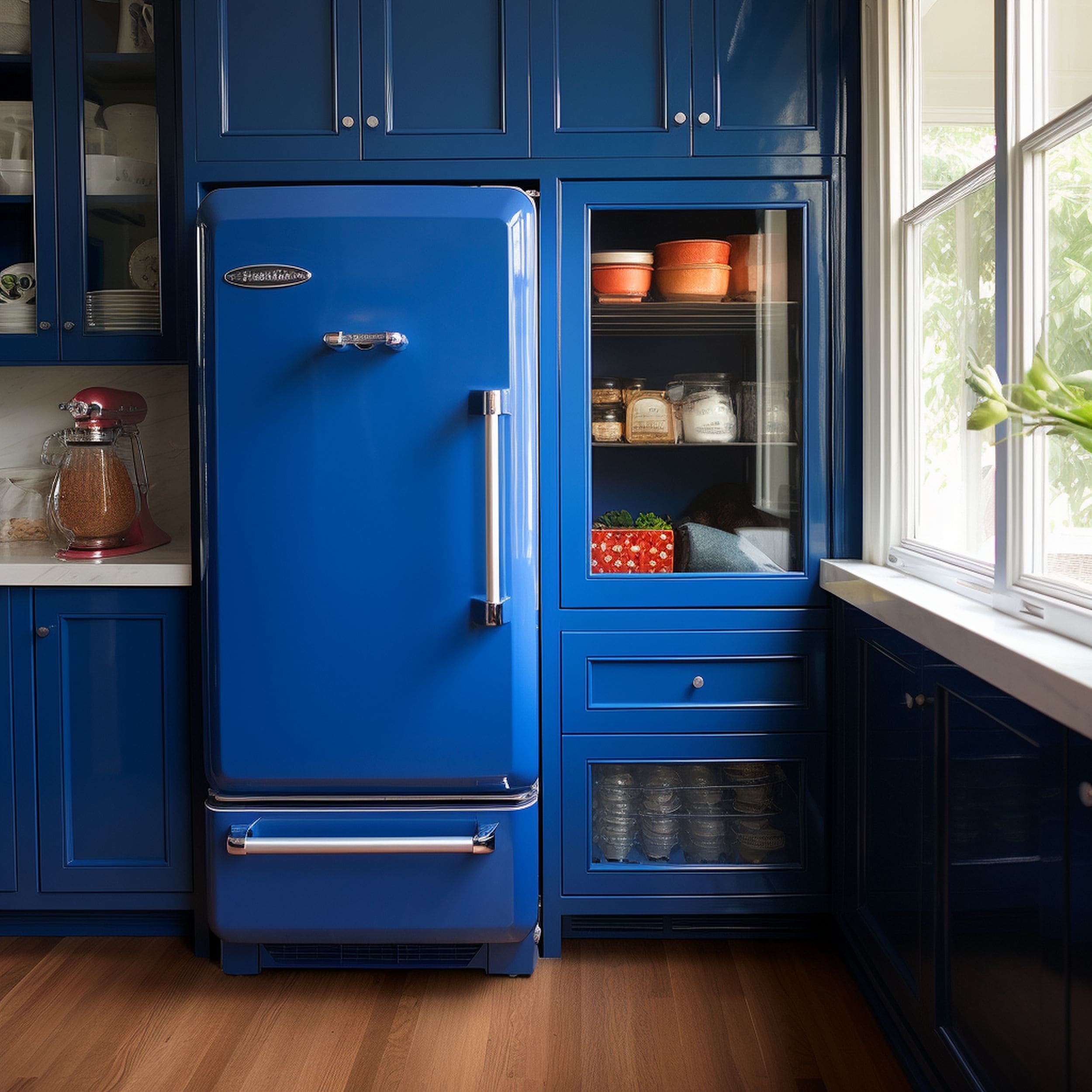 Blue Kitchen With Blue Fridge