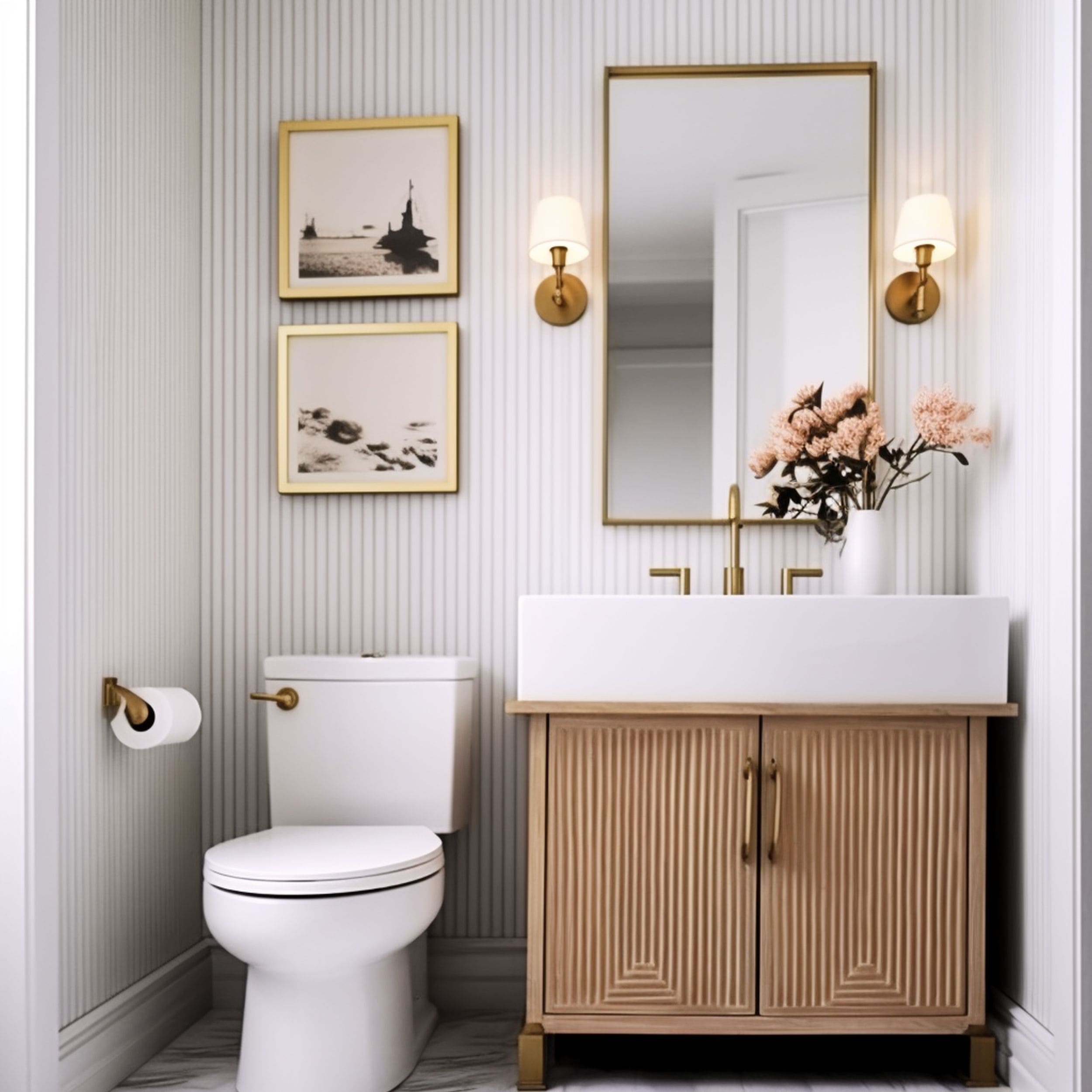White Beadboard Bathroom With Stylish Accents