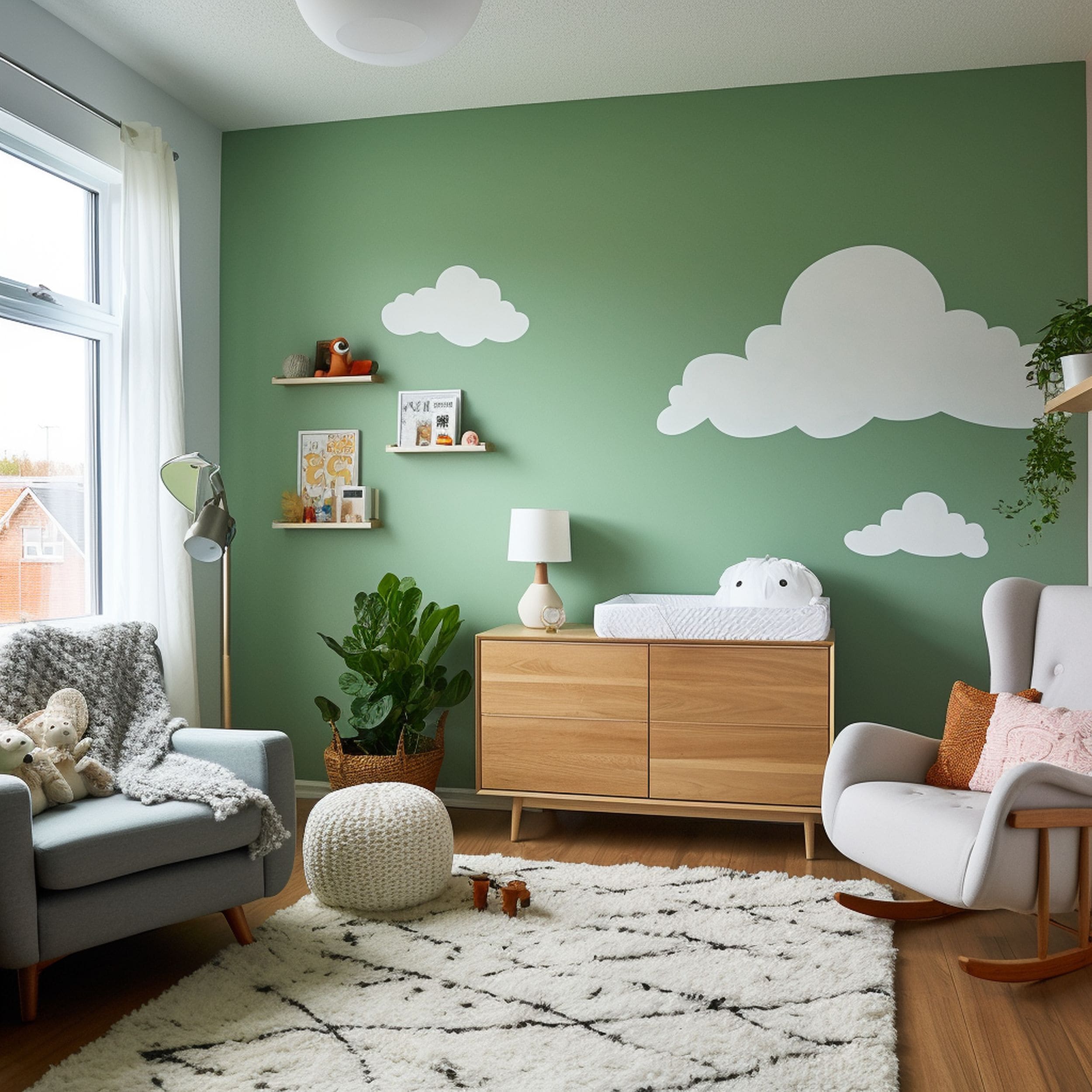 Green Accent Wall in Scandinavian Nursery