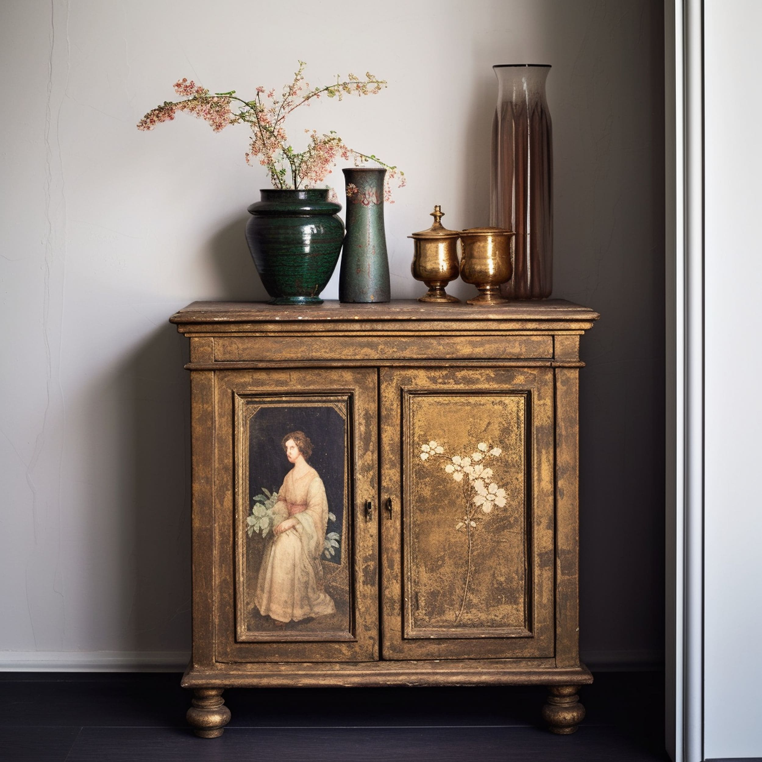 Antique Furniture Piece With Painted Doors