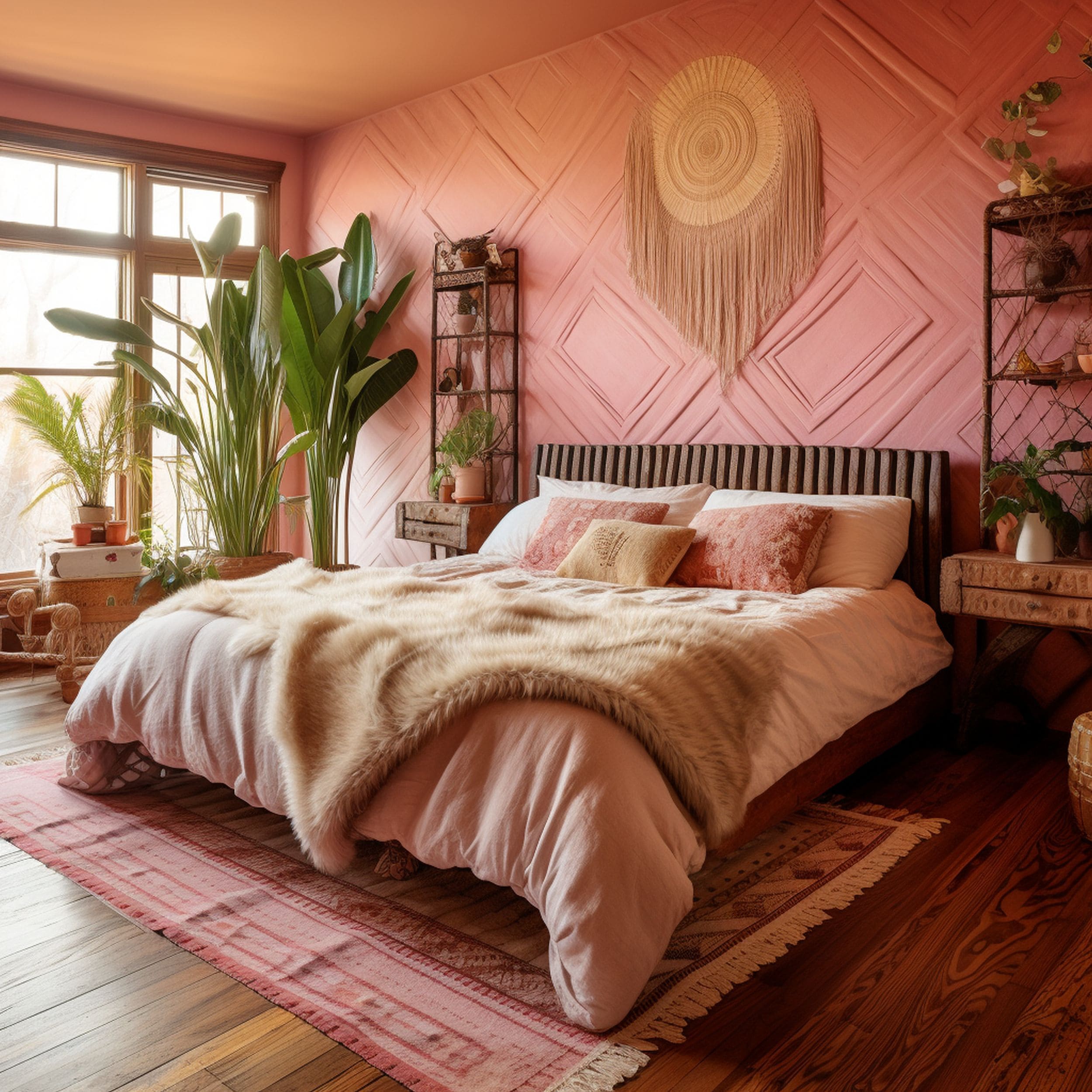 Pink and Brown Bohemian Bedroom