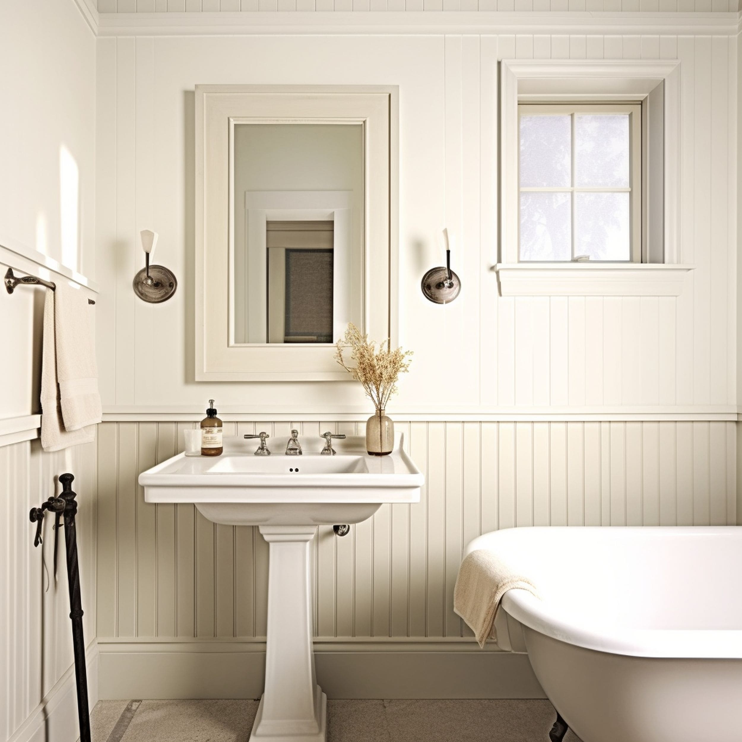 White Bathroom With Beige Beadboard