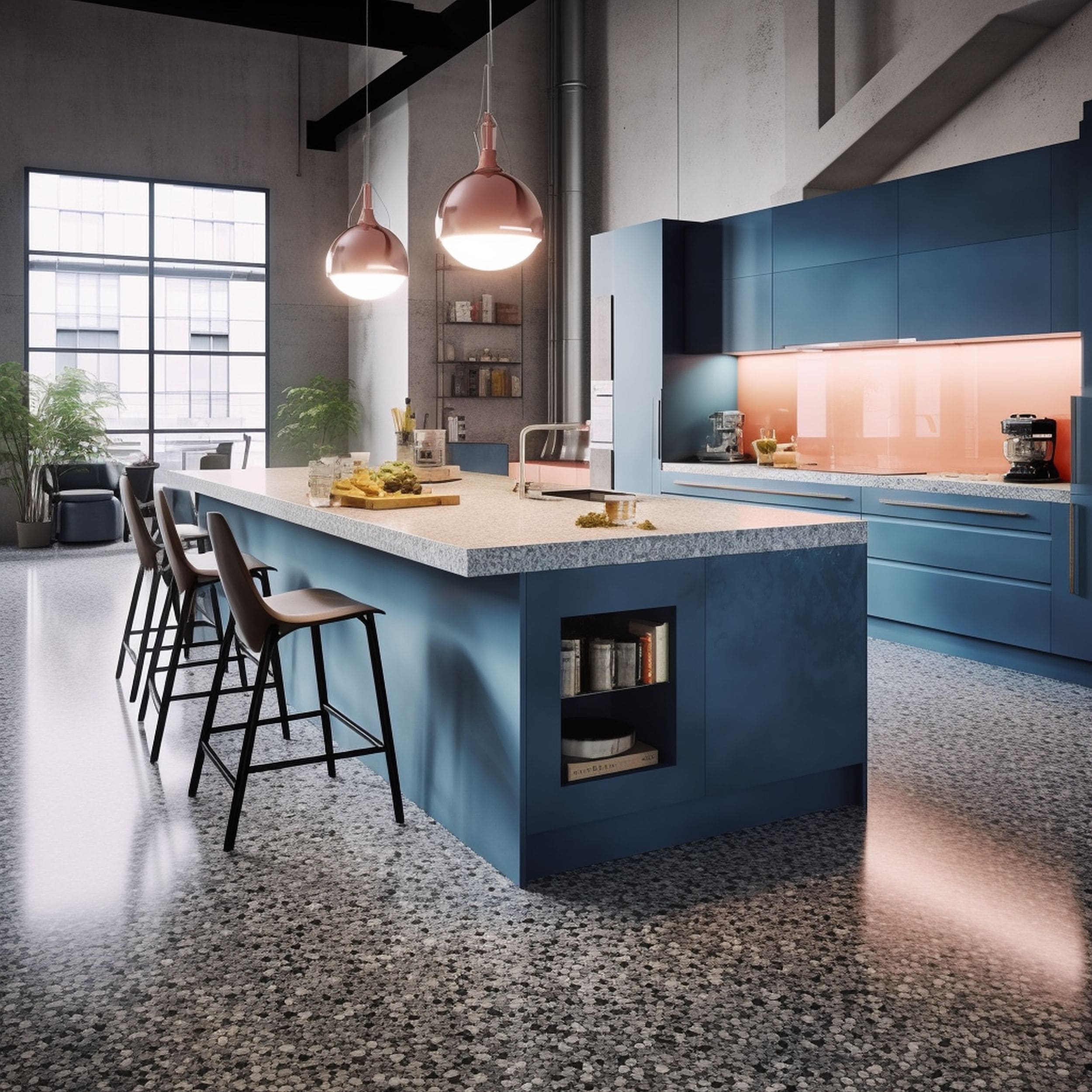 Industrial Blue and Gray Kitchen