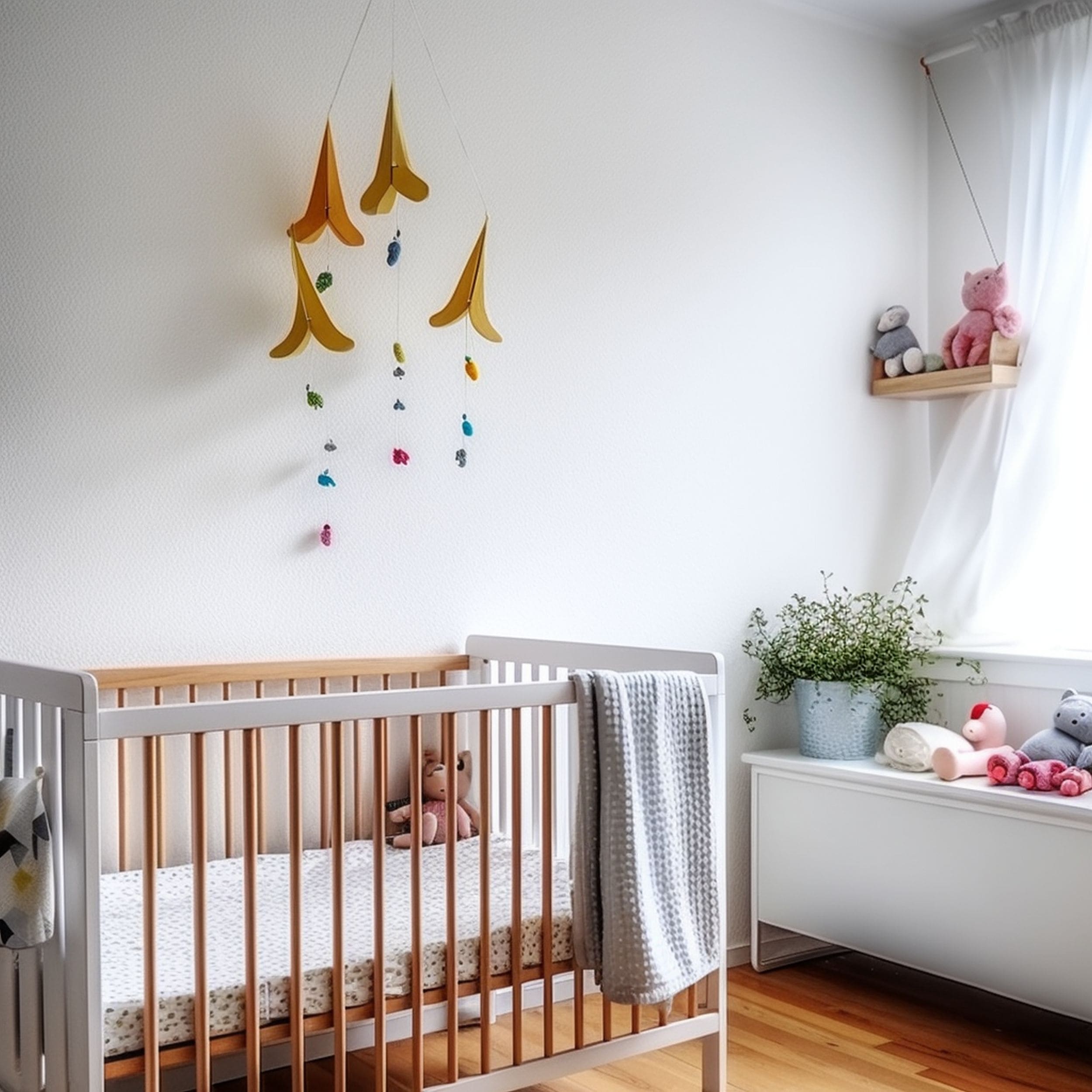 Scandinavian Nursery With Mobile Above Crib