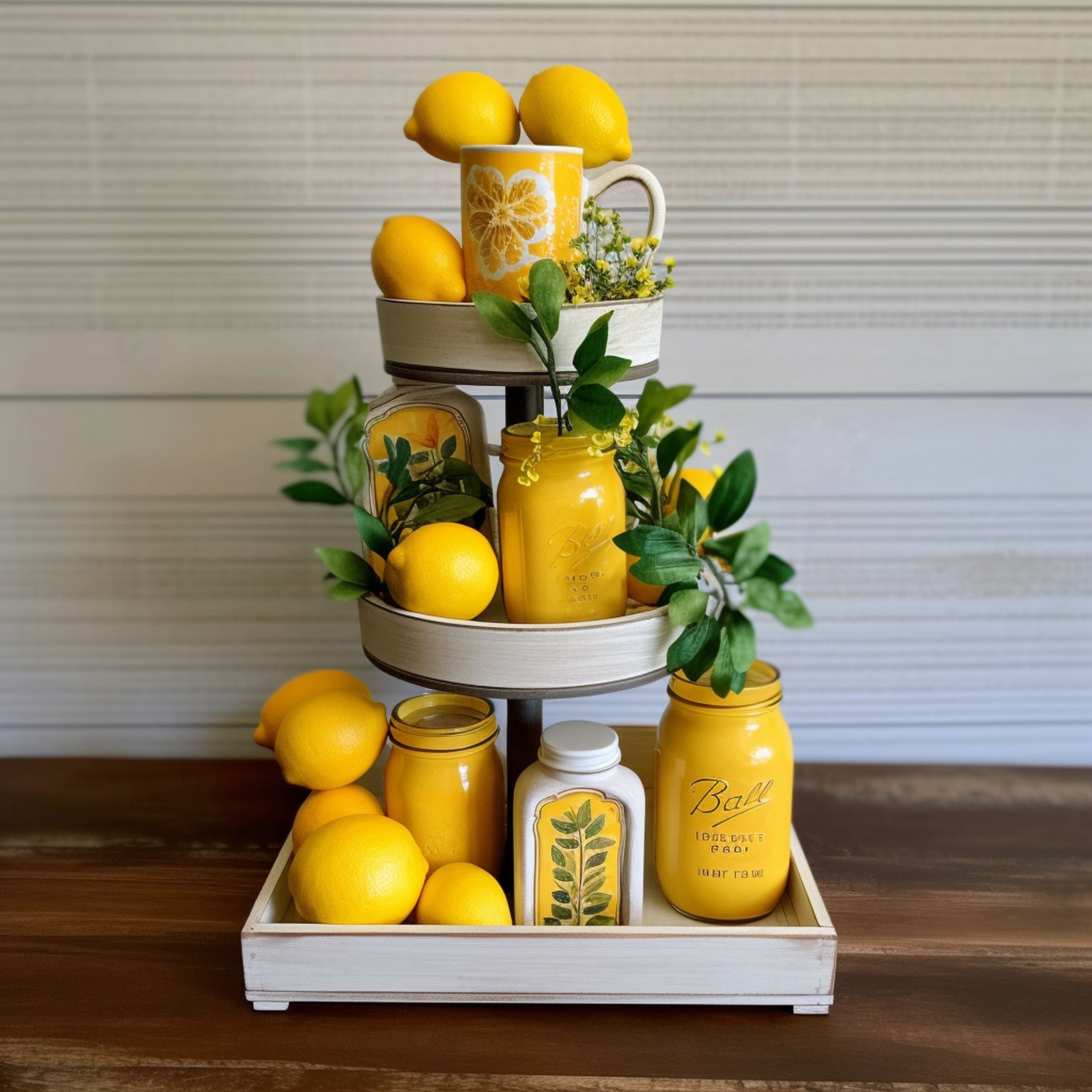 Multi Tiered Trays Decorated With Lemons