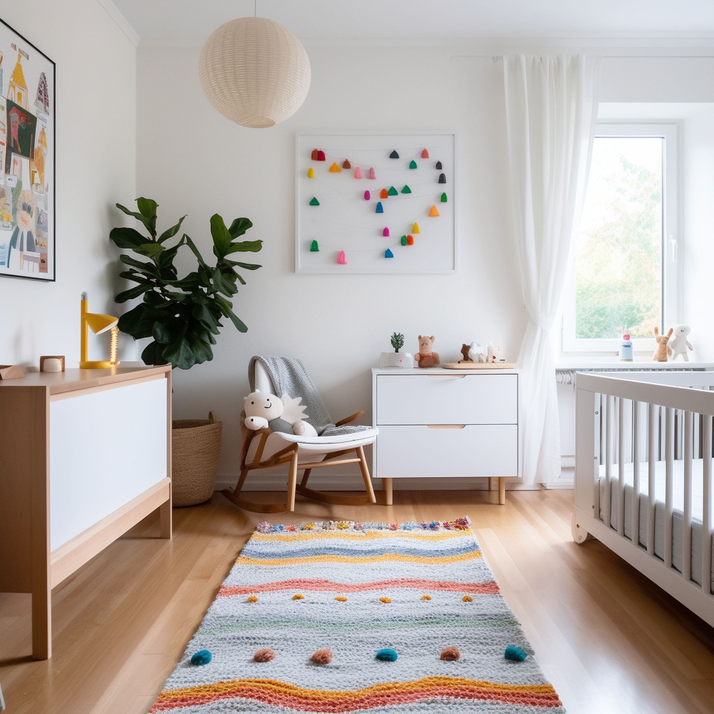 White Scandinavian Nursery With Colorful Accents