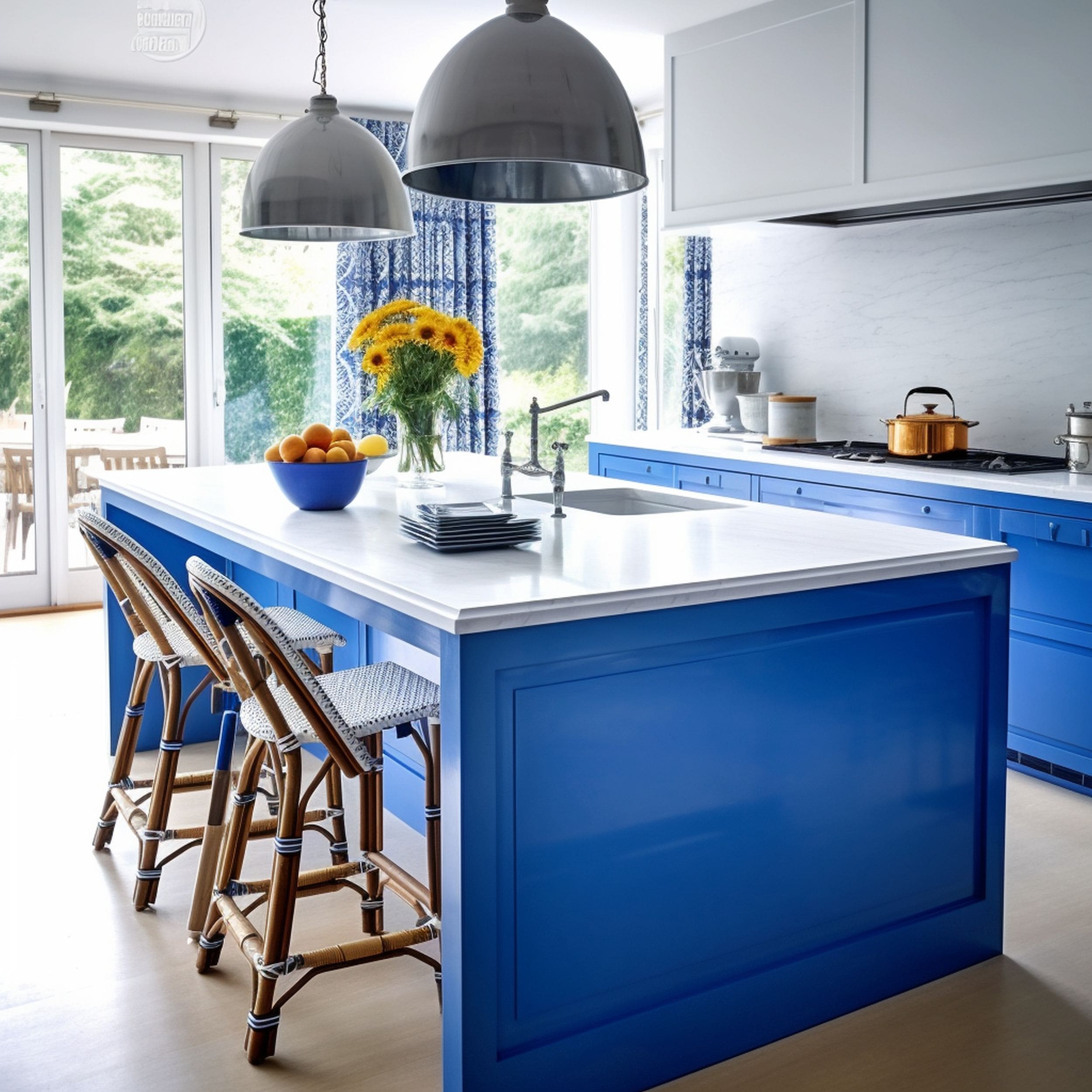 Cobalt Blue Kitchen Island in Modern Kitchen