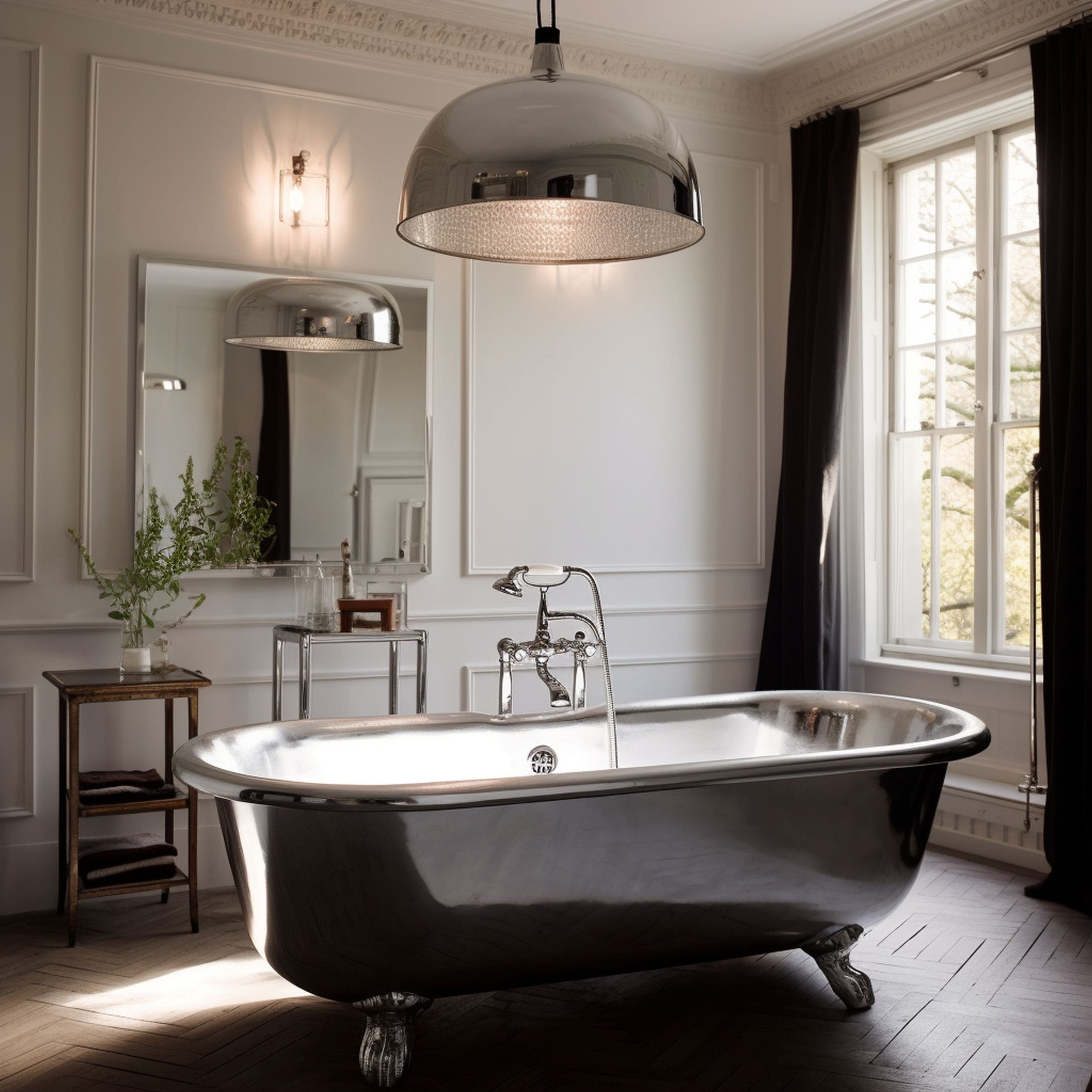 Glossy Cast Iron Bathtub in Vintage Bathroom