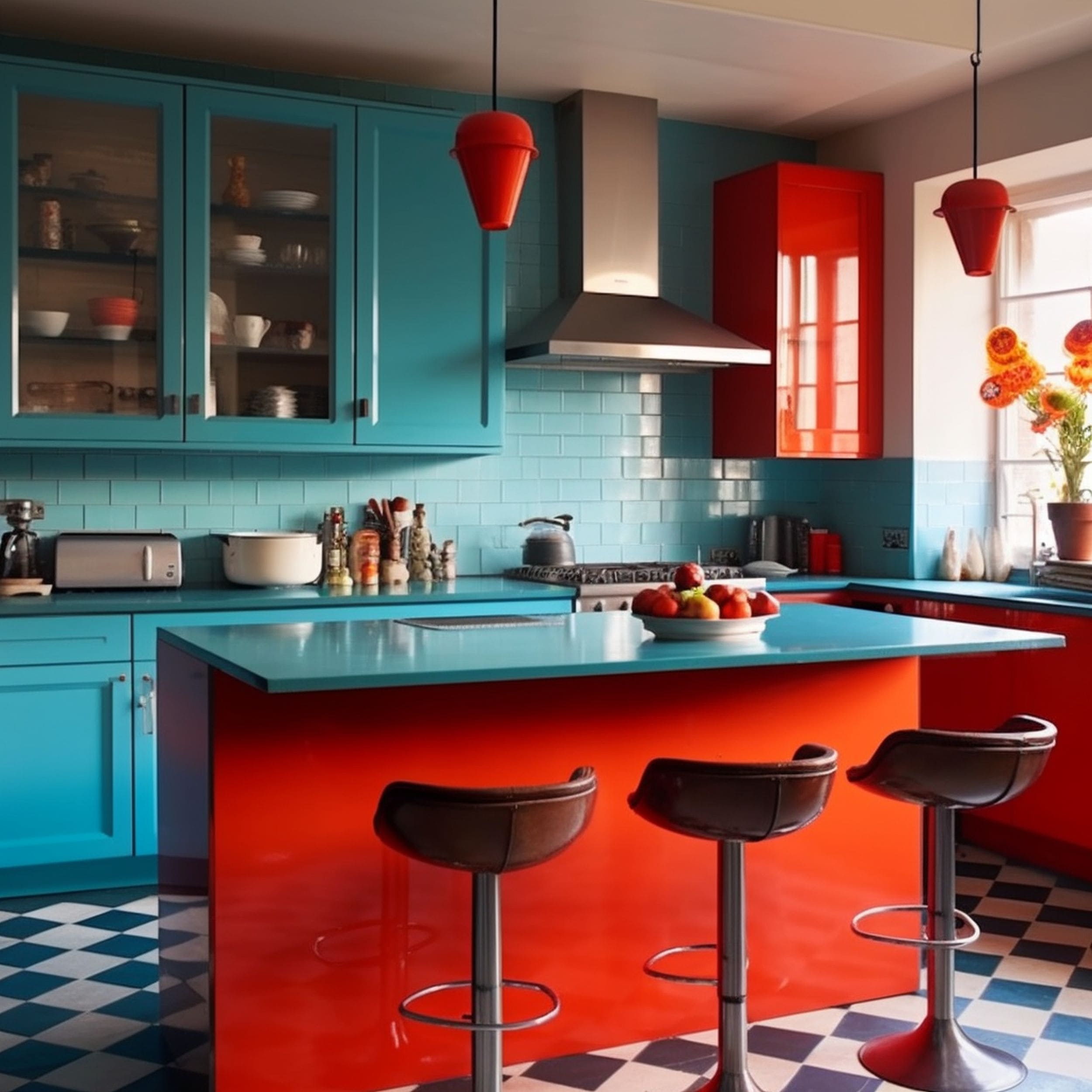 Blue and Red Kitchen