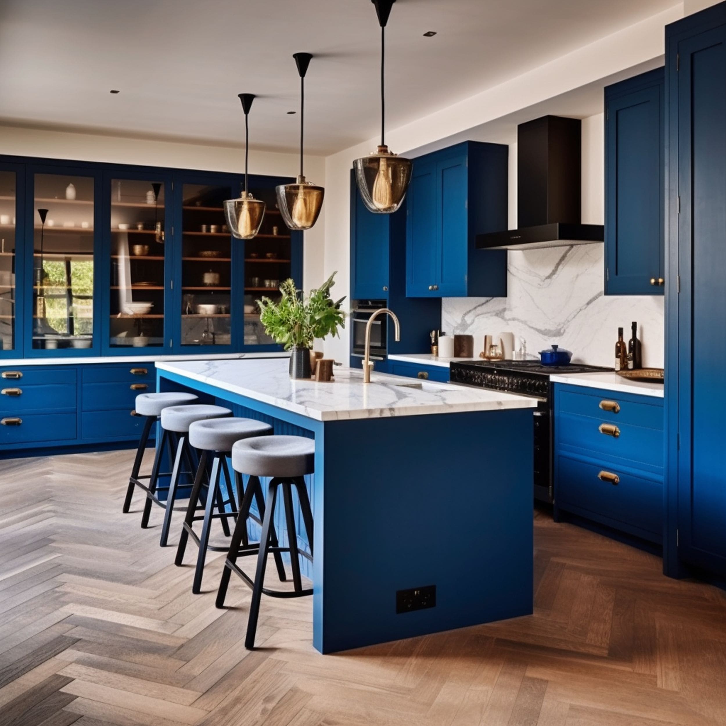 Blue Kitchen With Black Accents