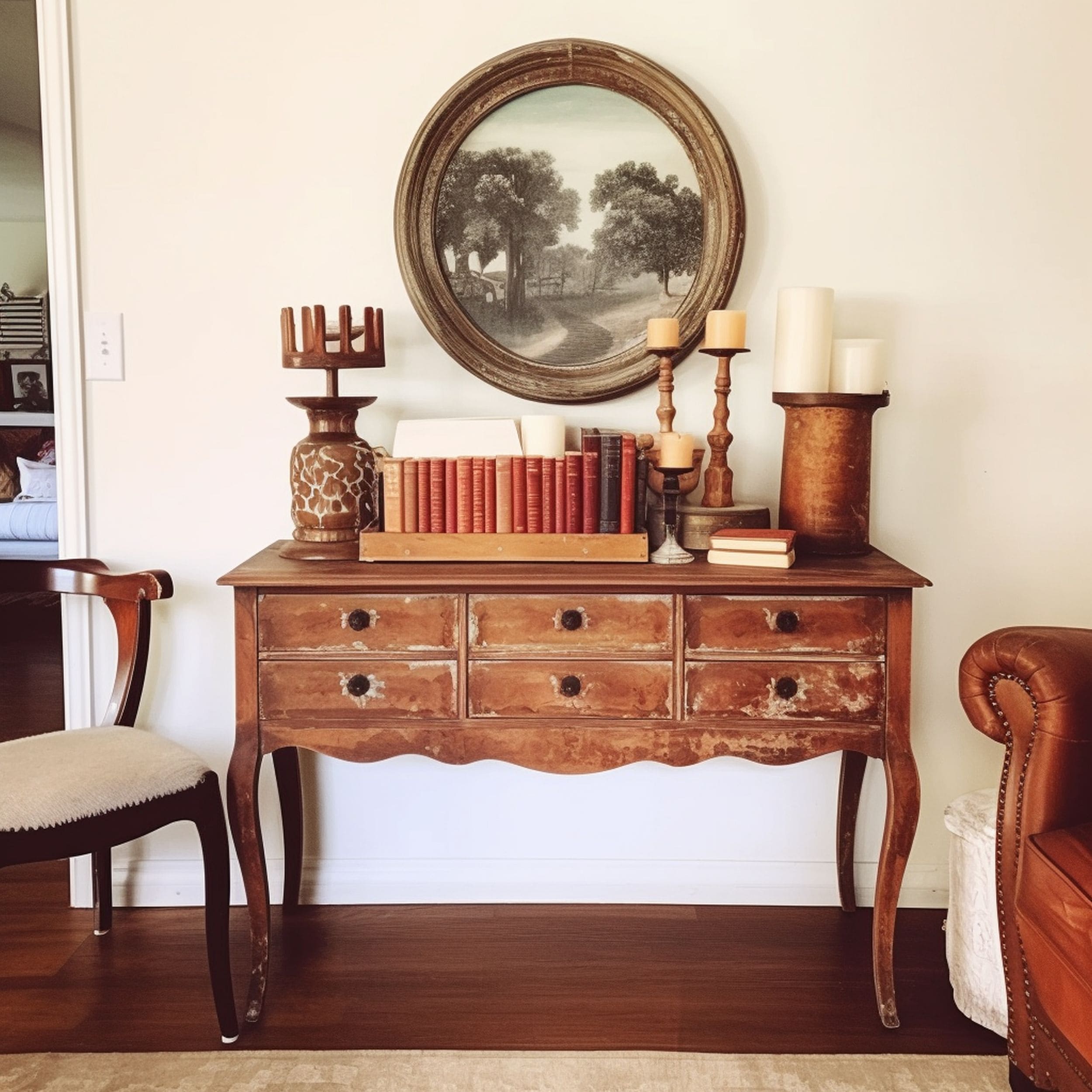 Antique Console Table With Vintage Decorations