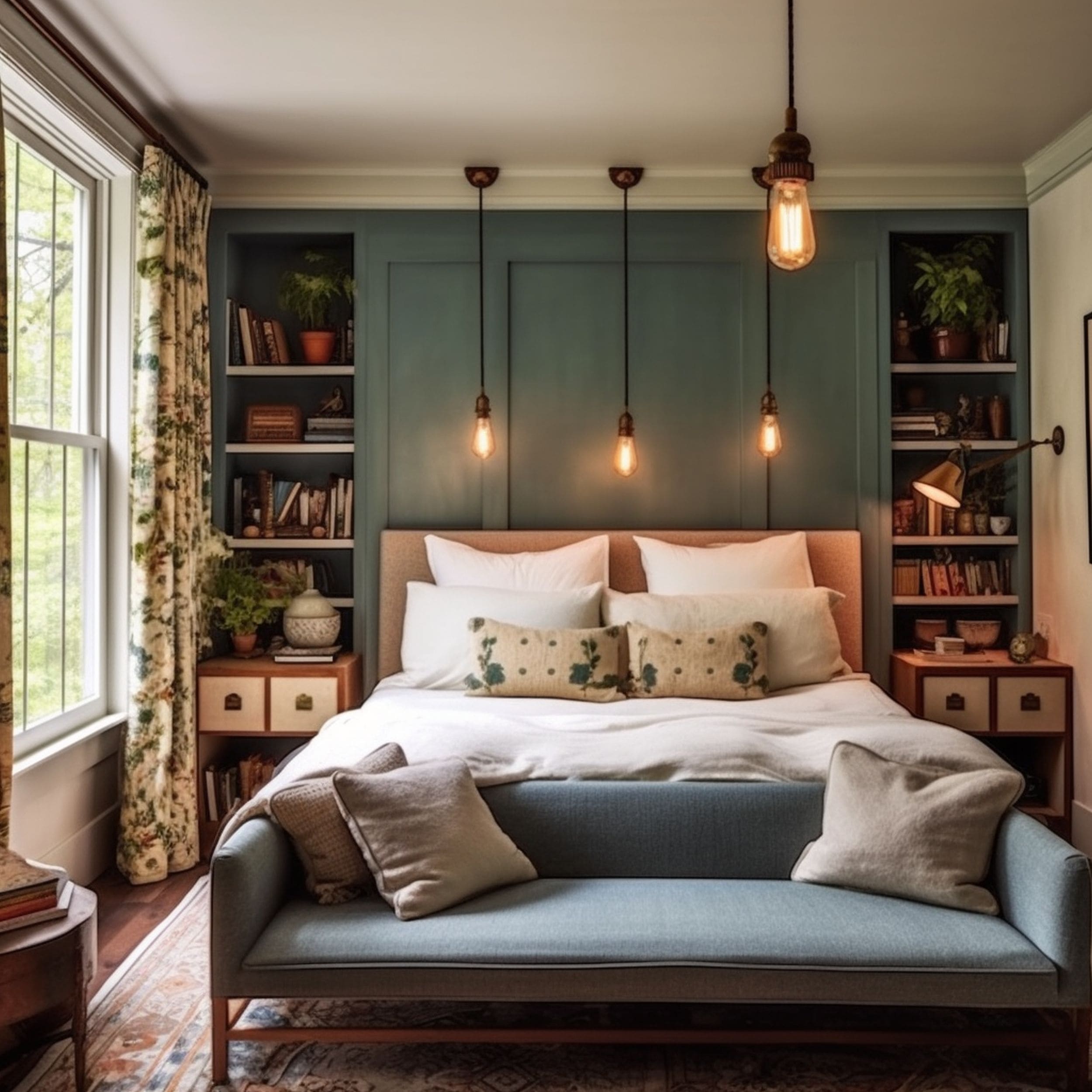 Blue Bedroom With Vintage Lights