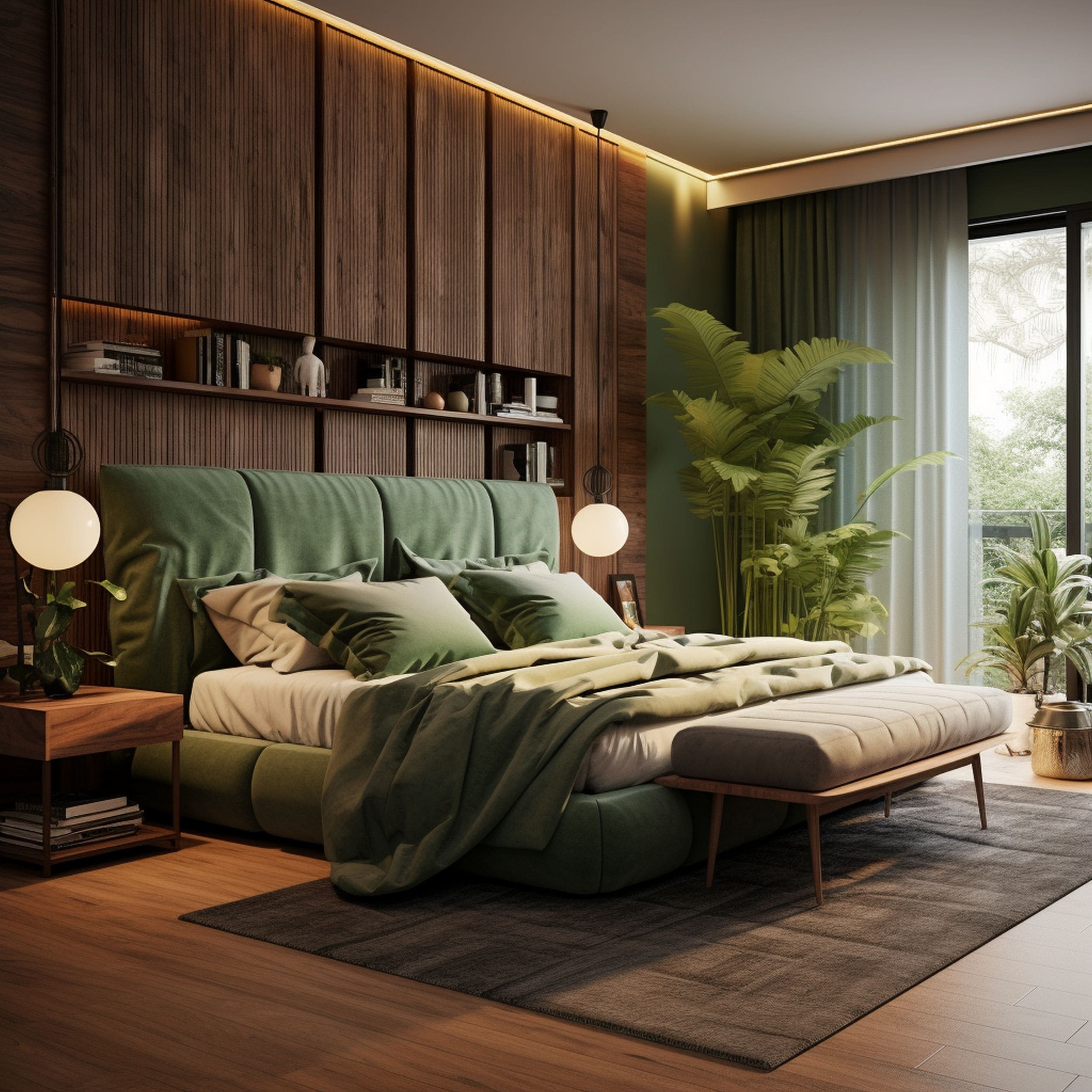 Green and Brown Bedroom