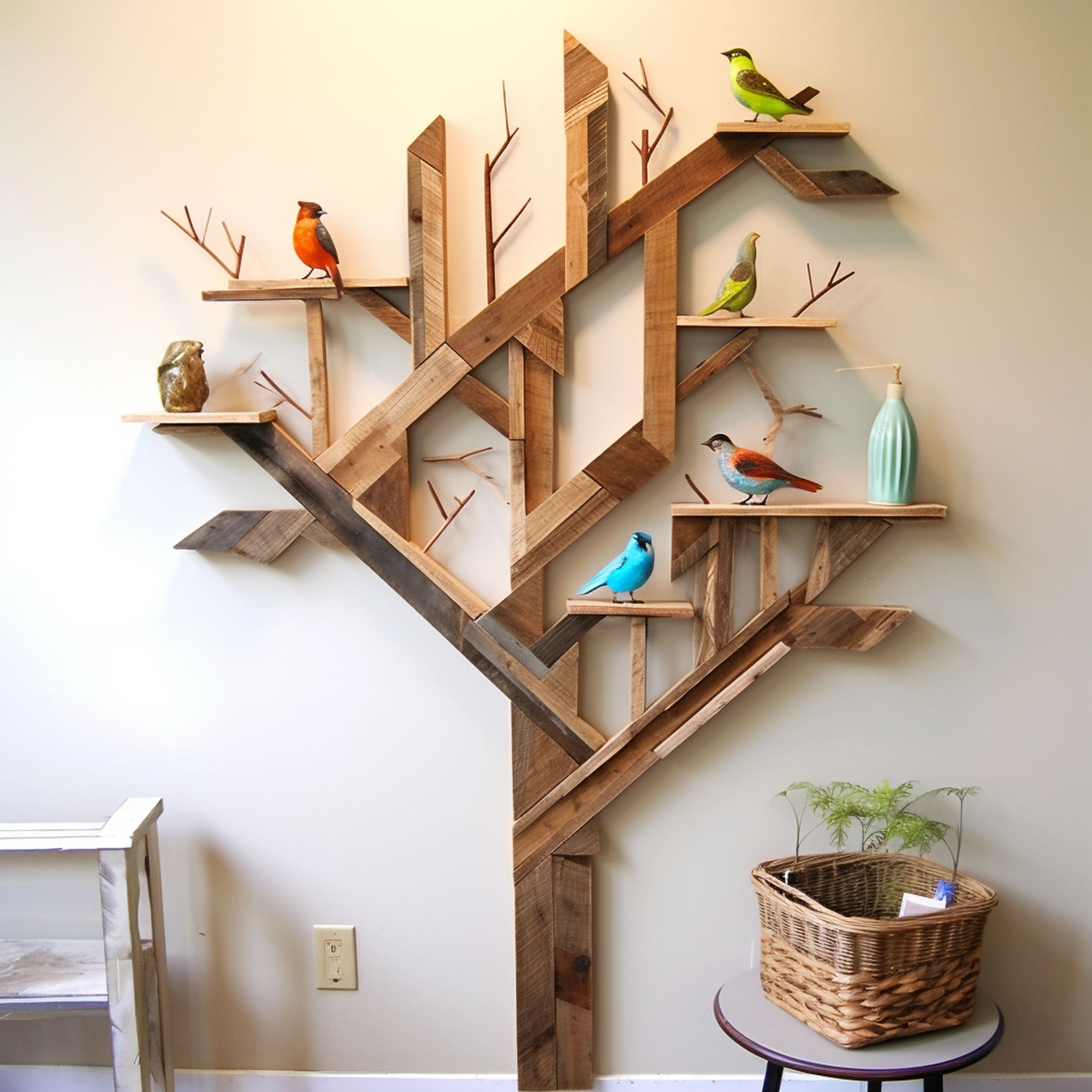 Geometrical Reclaimed Wood Wall Tree Decoration