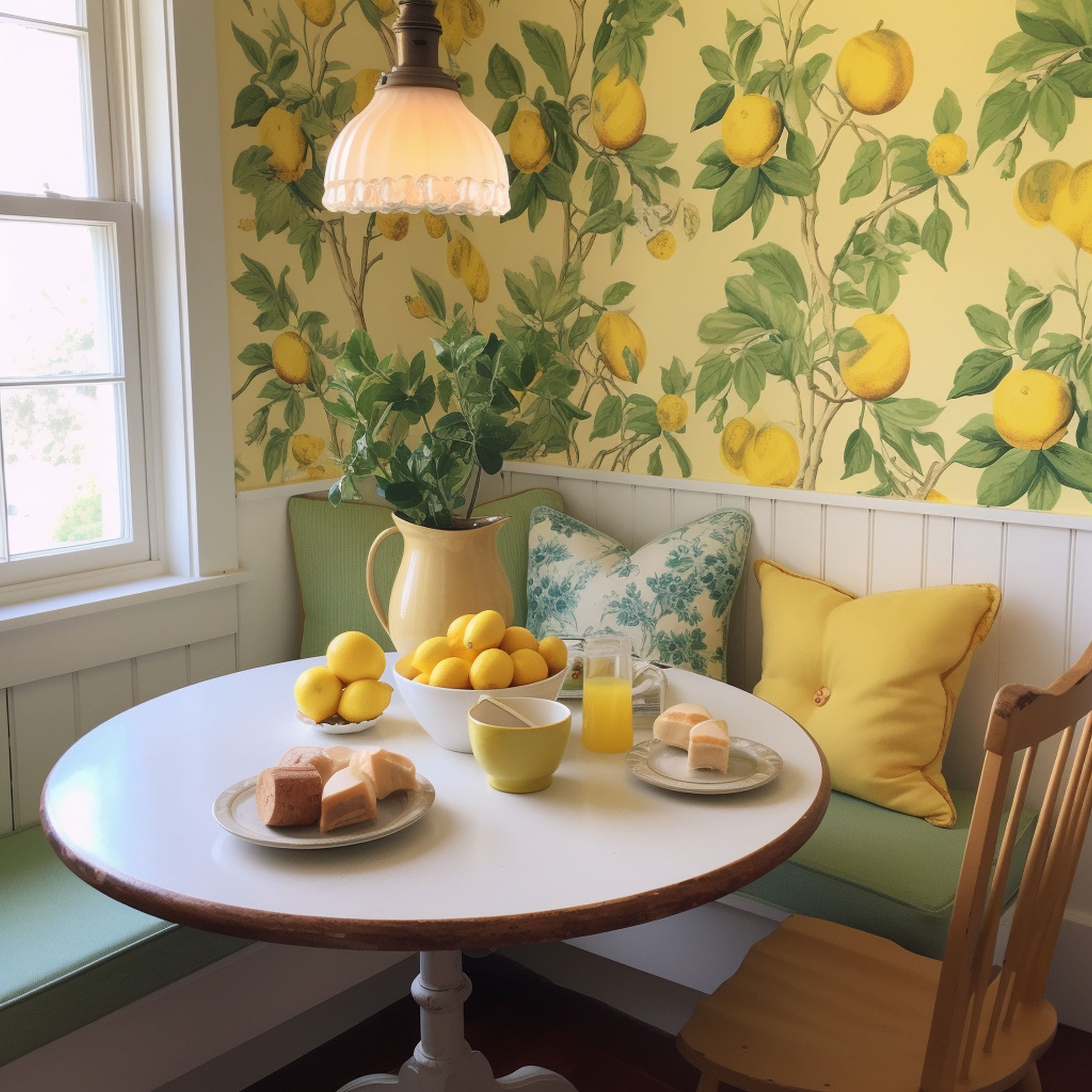 Lemon Patterned Wallpaper in Breakfast Nook