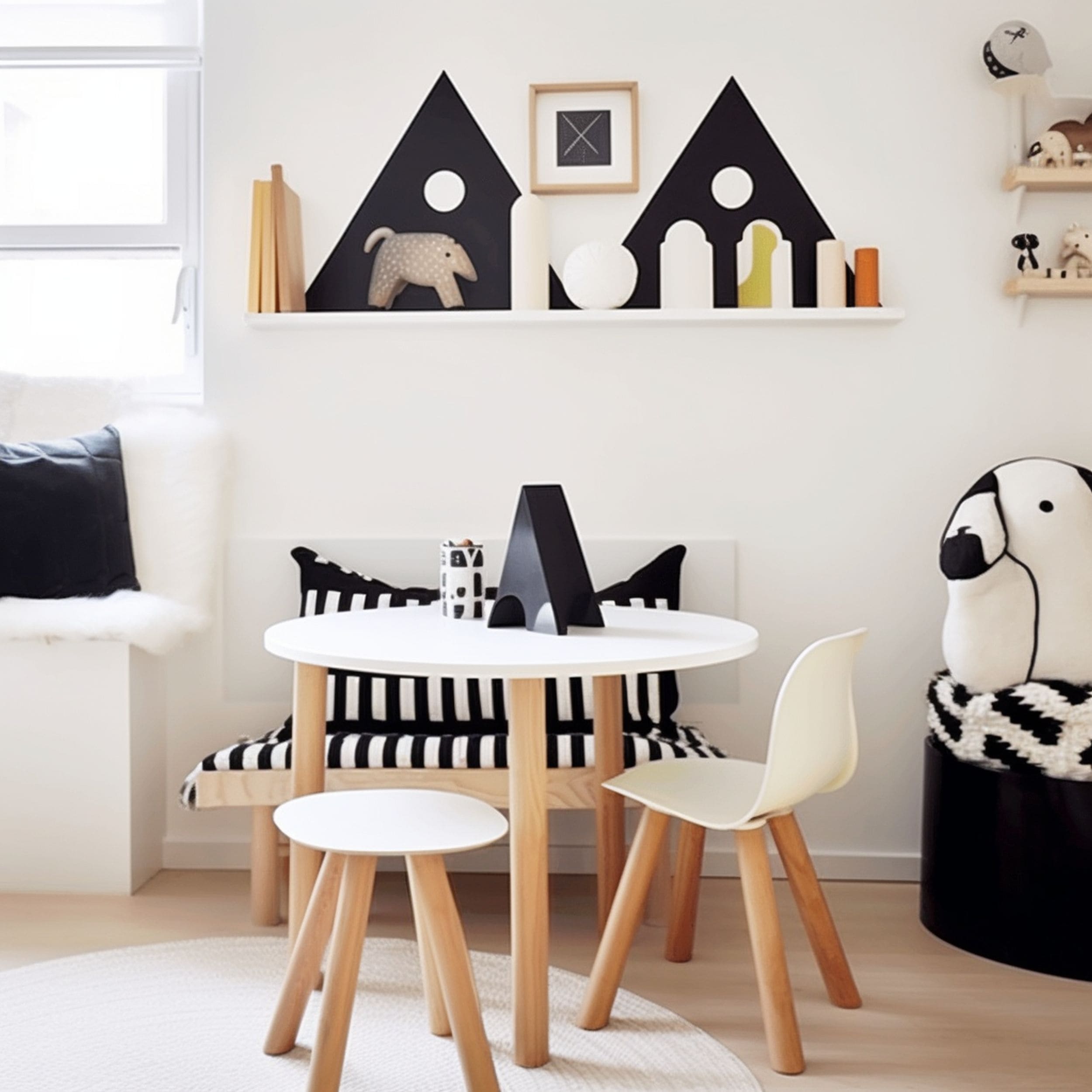Black and White Scandinavian Nursery Play Corner
