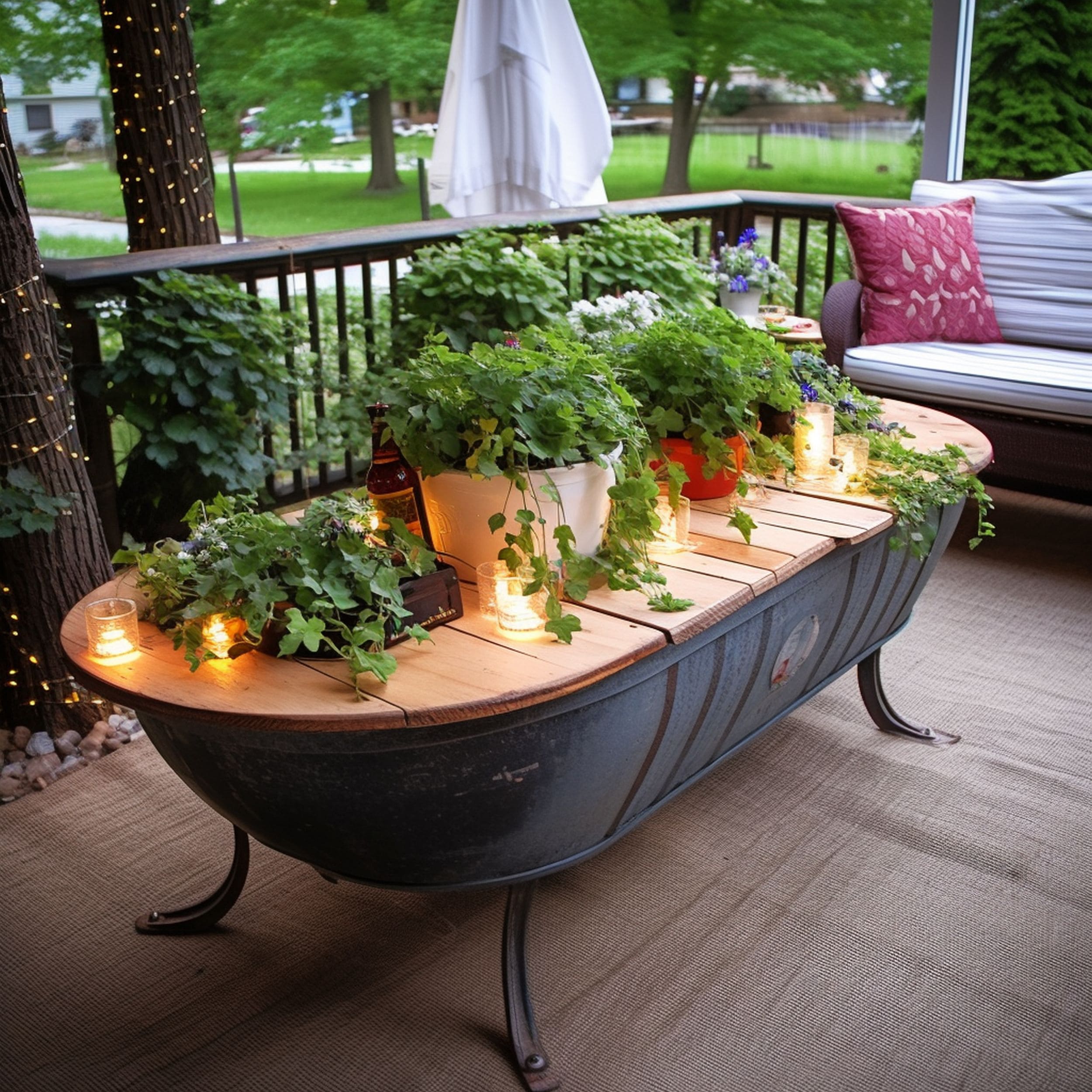 DIY Cast Iron Bathtub Used as Patio Table