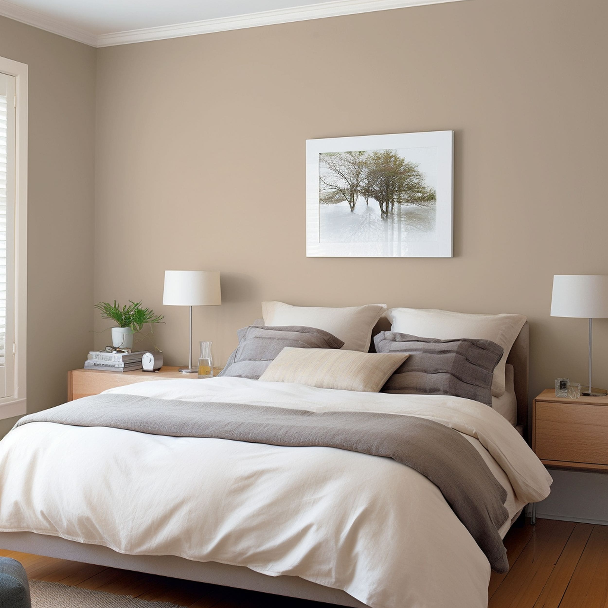 Pale Brown Painted Wall in Modern Bedroom