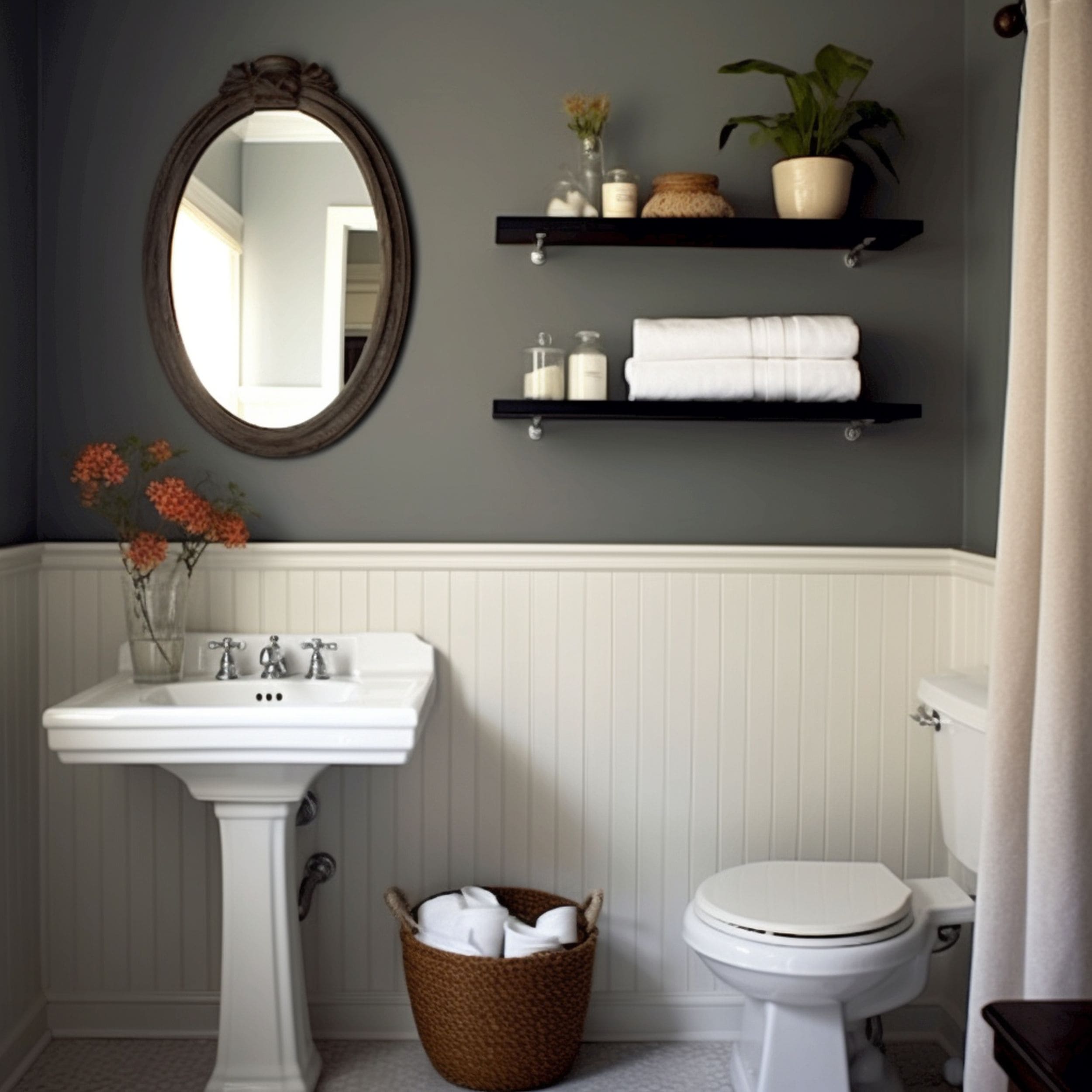 Small Beadboard Bathroom With Gray Wall