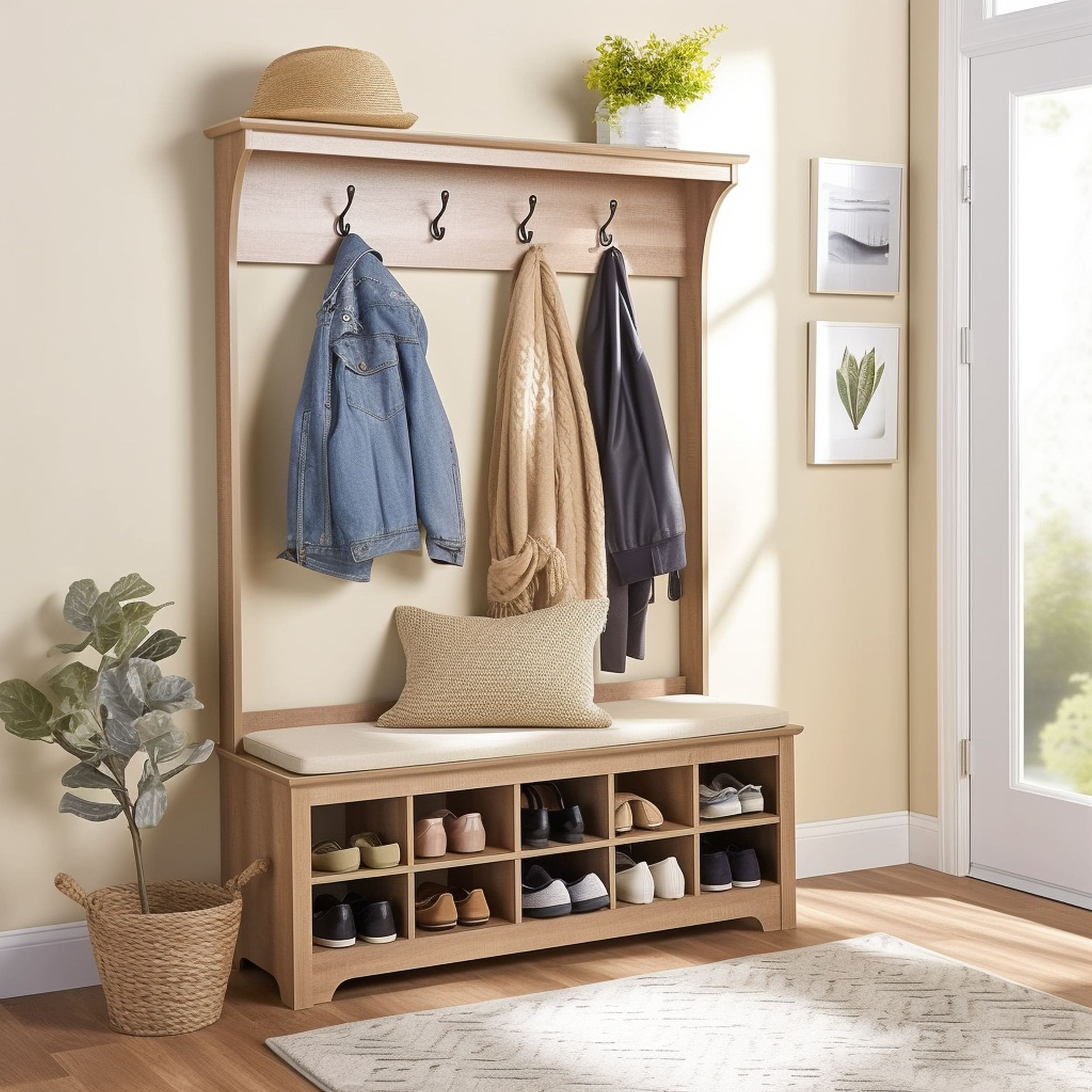 Hall Tree With Shoe Storage Cubbies