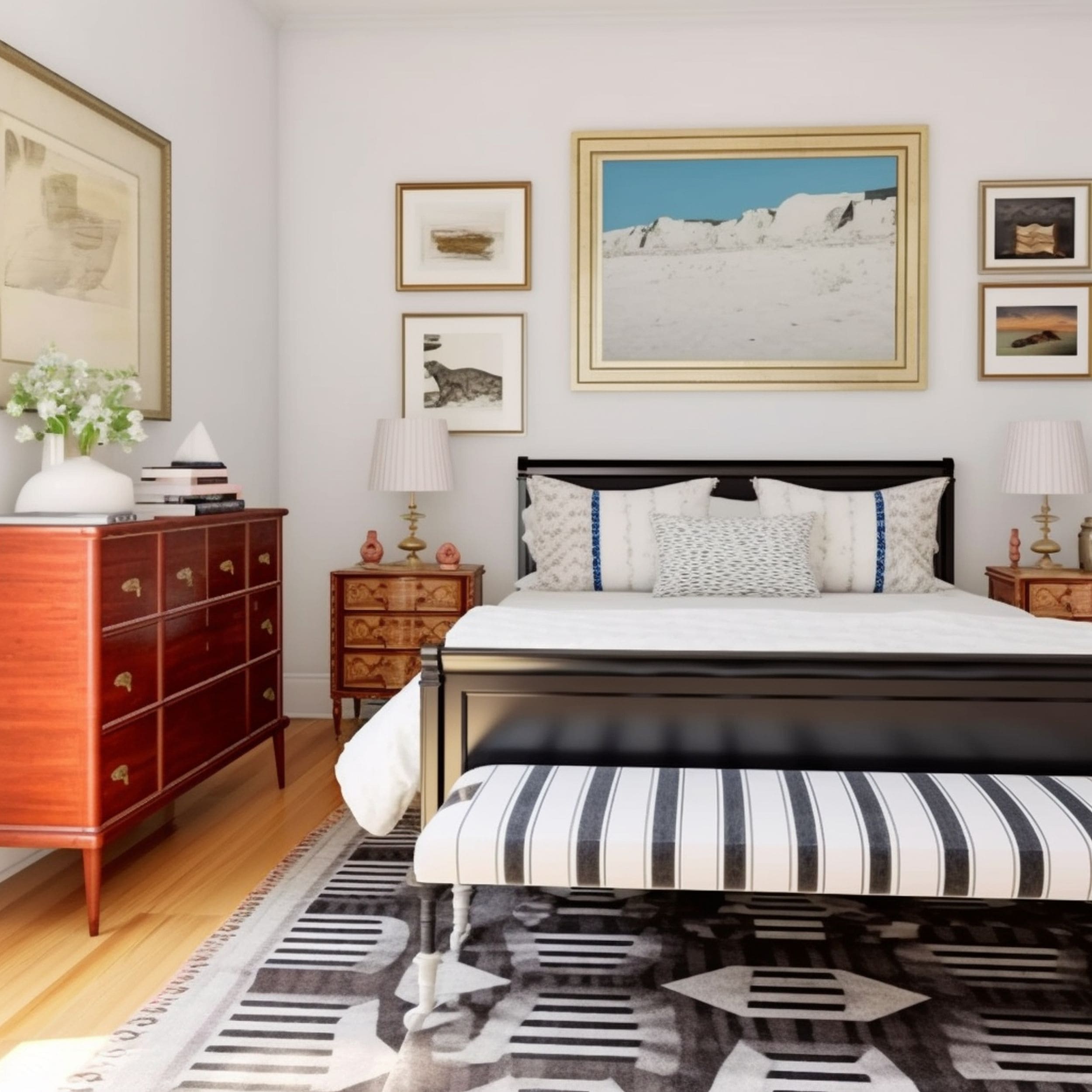 Modern Eclectic Bedroom With Antique Console Table