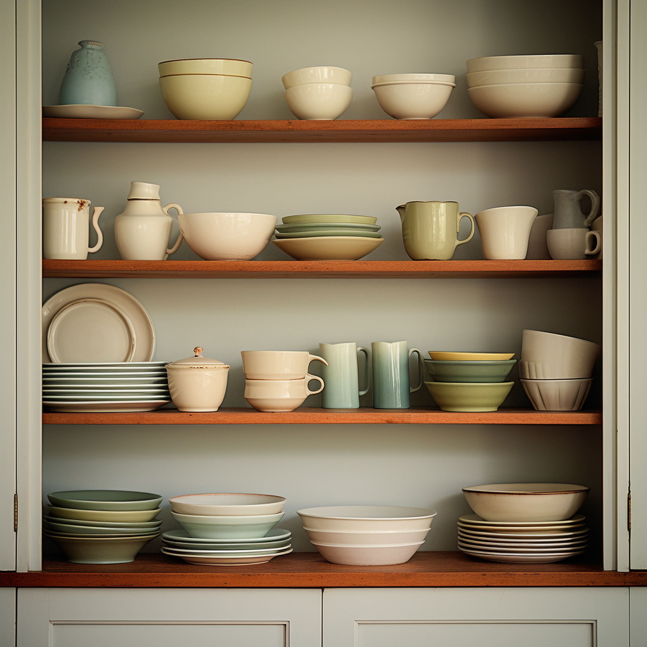 Plates and Bowls in Kitchen Cabinet