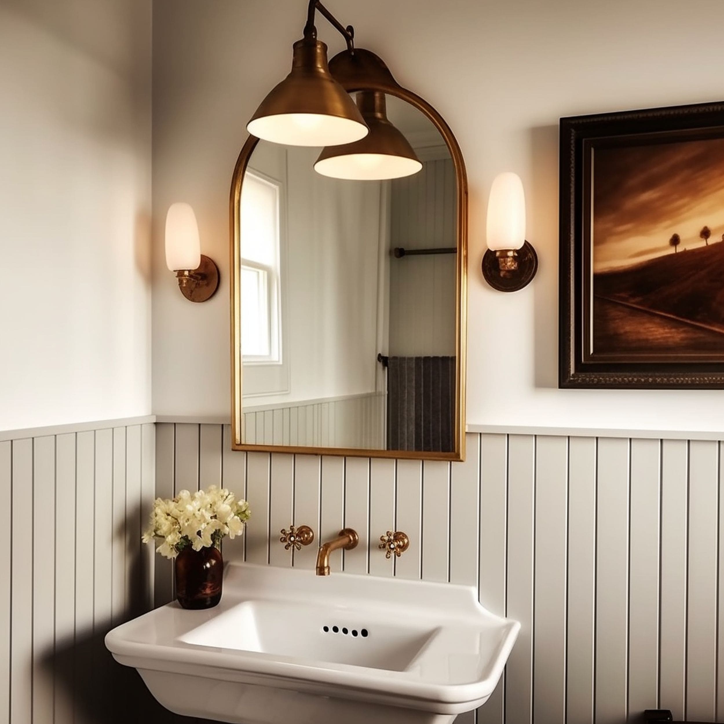 Vintage Beadboard Bathroom With Wall Art