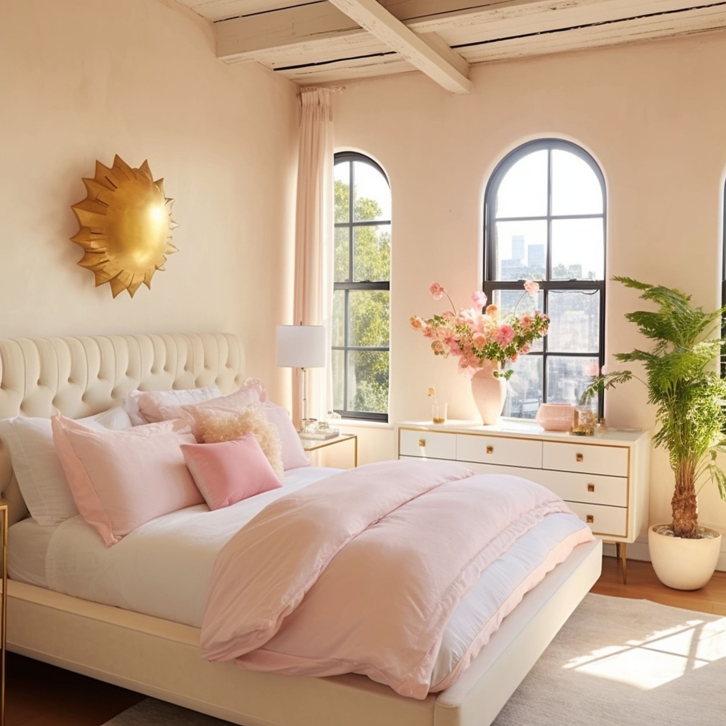 Pink Bedroom With Tropical Plant