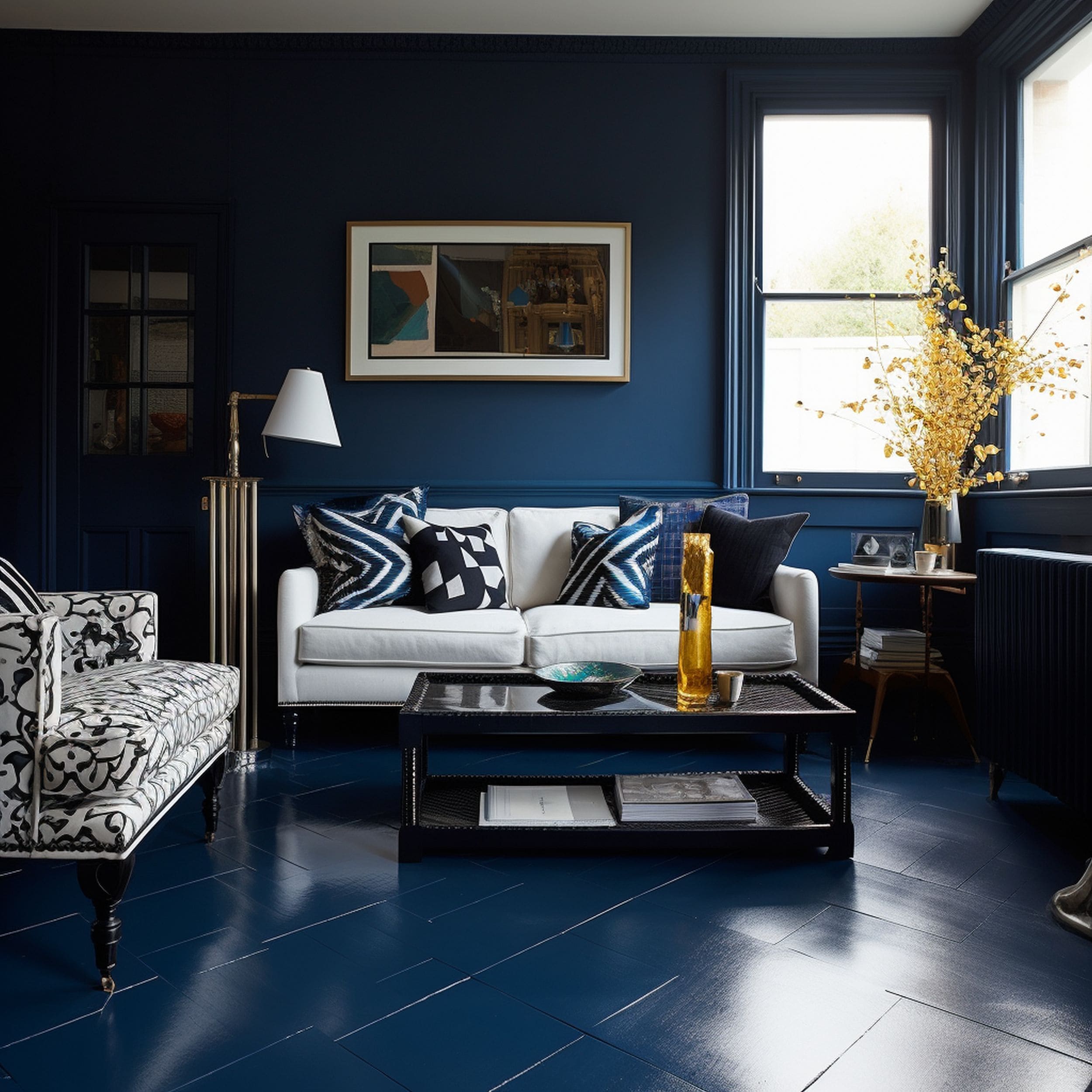 Blue Painted Flooring in Living Room