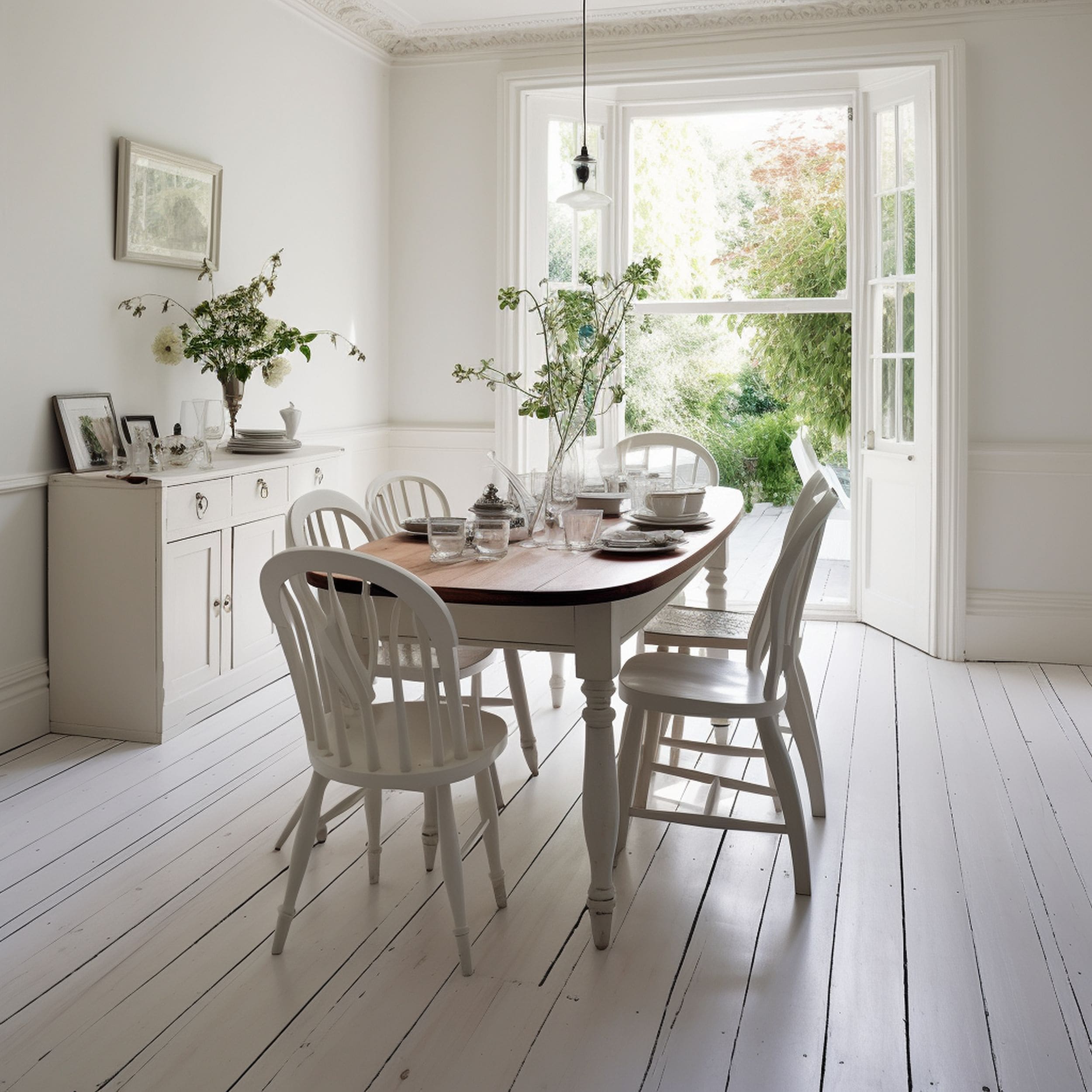 White Painted Flooring in Dining Room