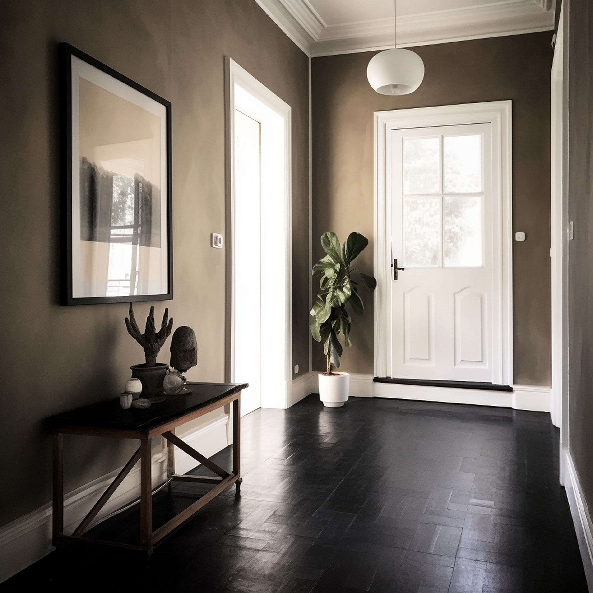 Black Painted Flooring in Apartment Hallway