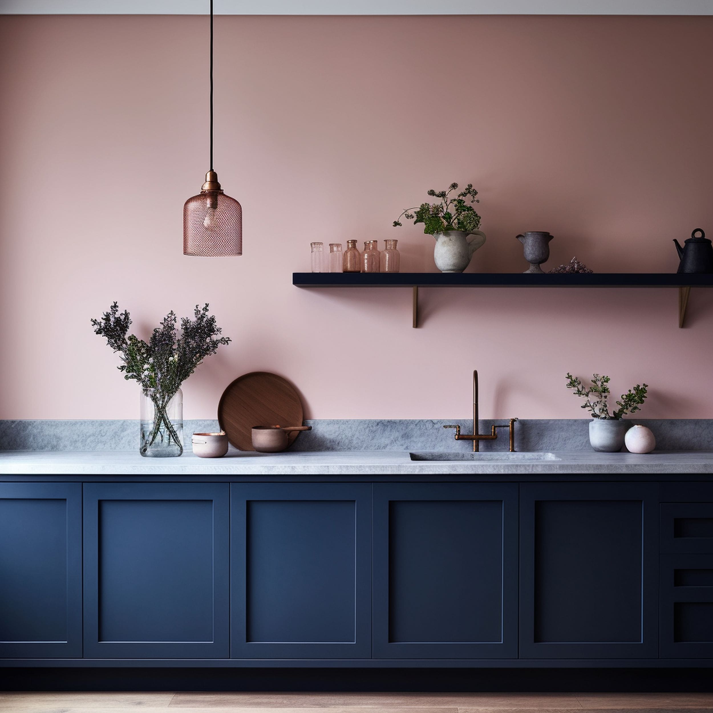 Blush Pink and Navy Blue Kitchen