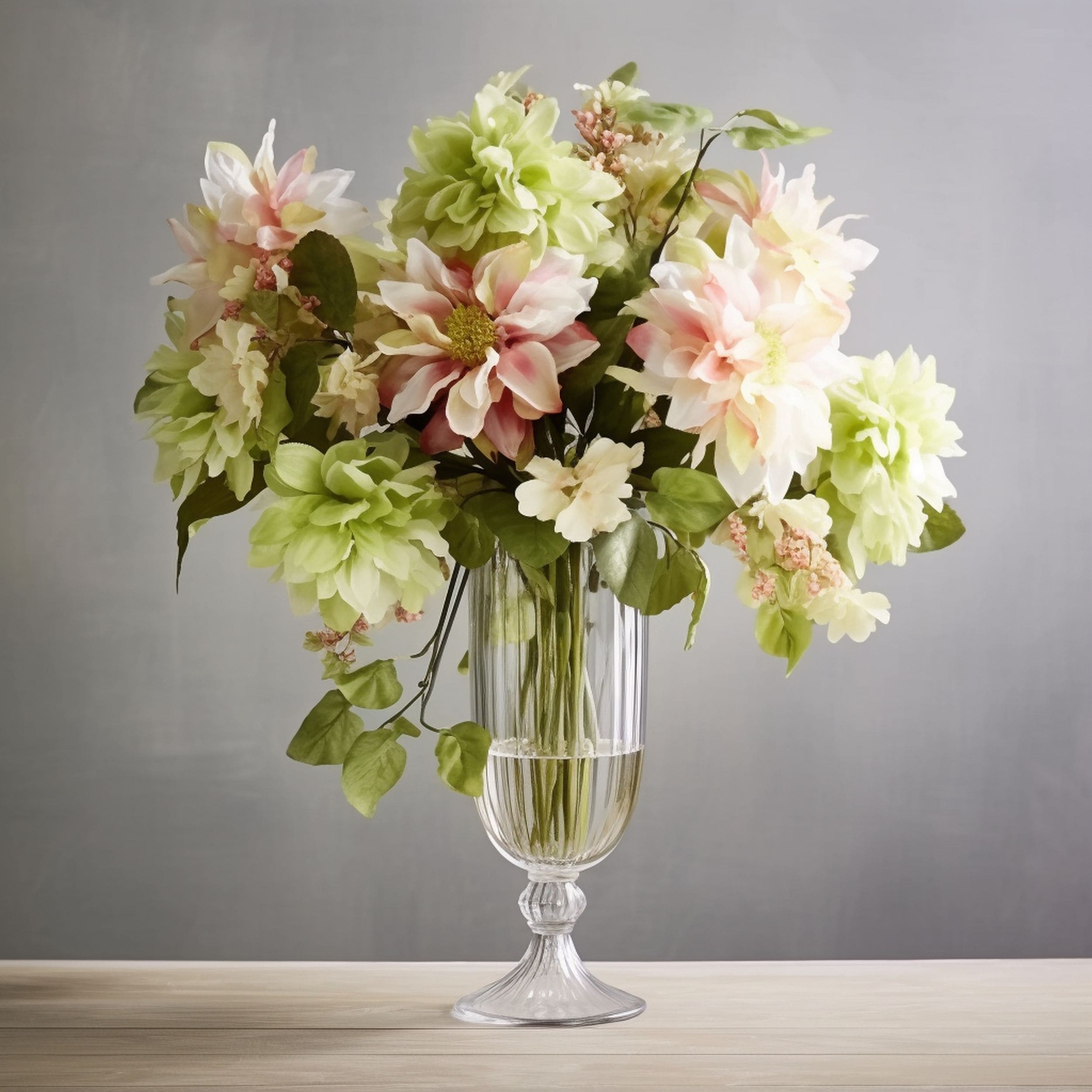 Flower Bouquet in Glass Pedestal Vase
