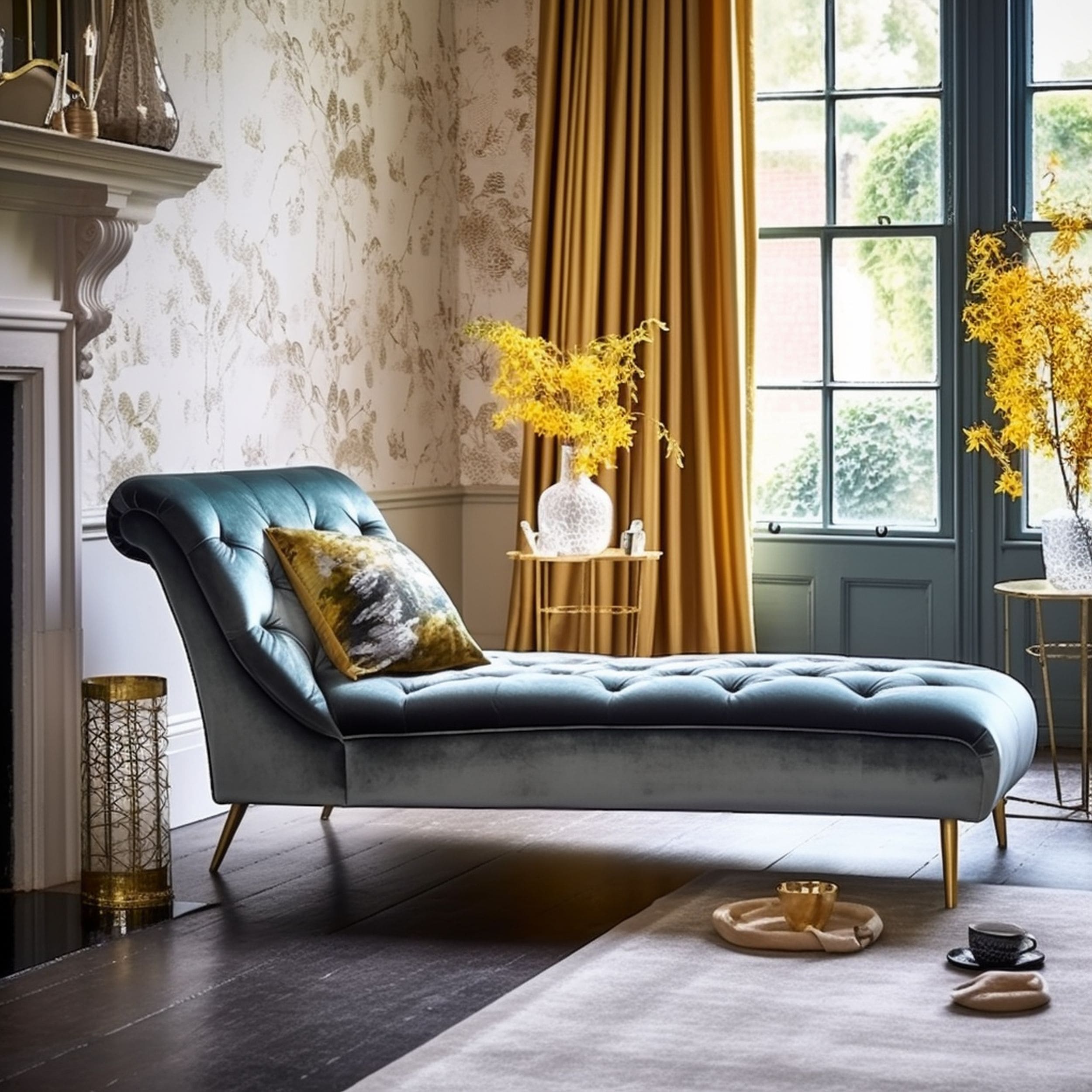 Elegant Chaise Lounge in Regencycore Living Room