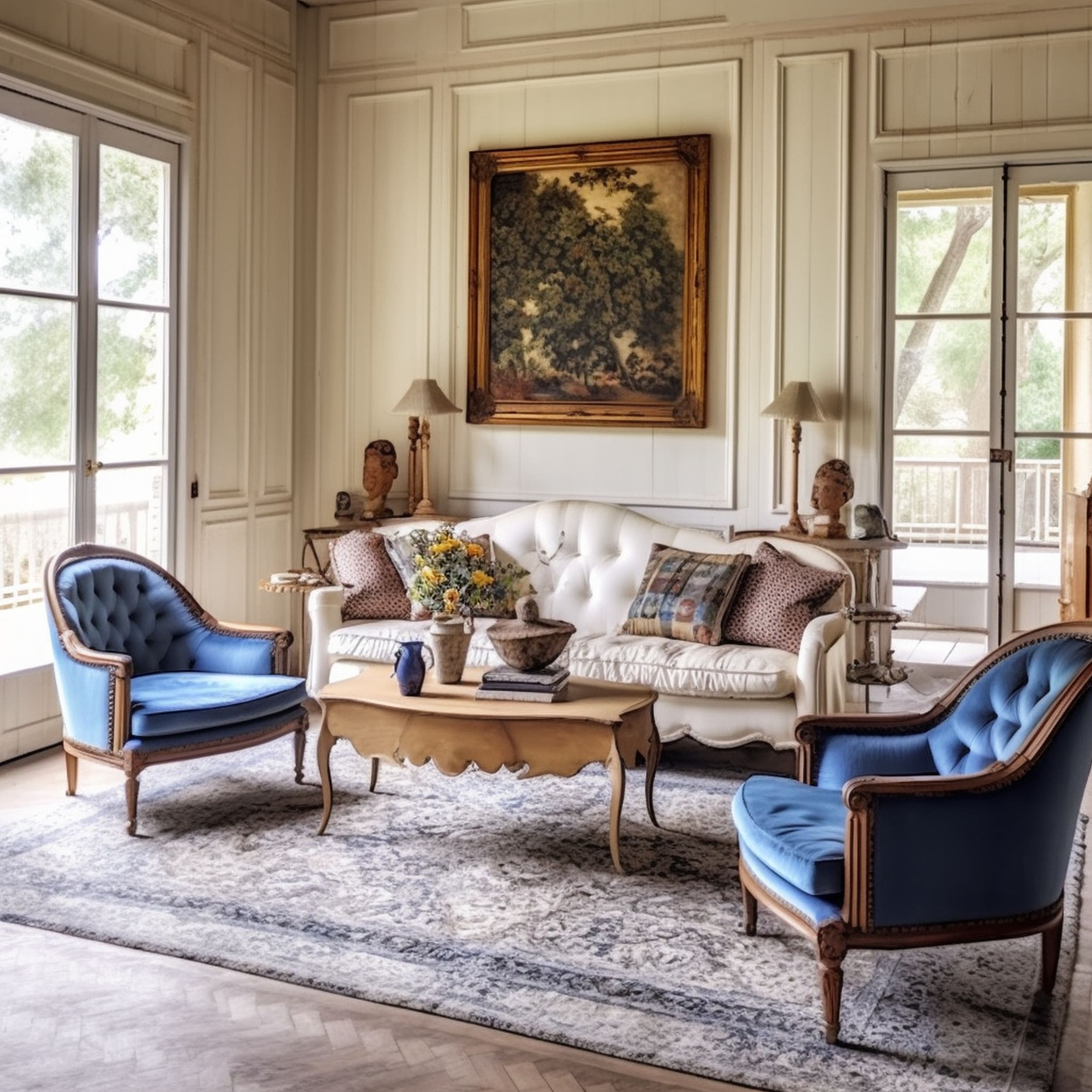 Blue Chairs in Regencycore Living Room