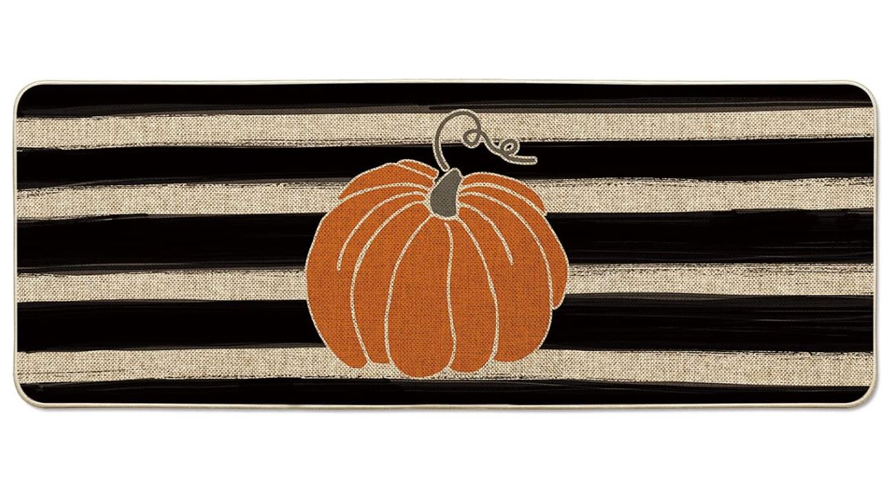 Watercolor Stripes Pumpkin Doormat