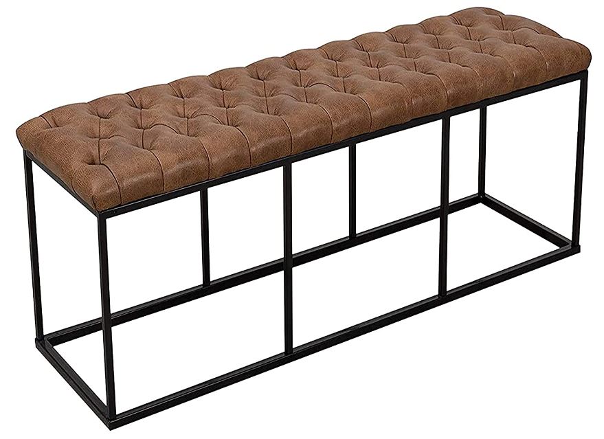 Faux Leather Button Tufted Decorative Entryway Bench