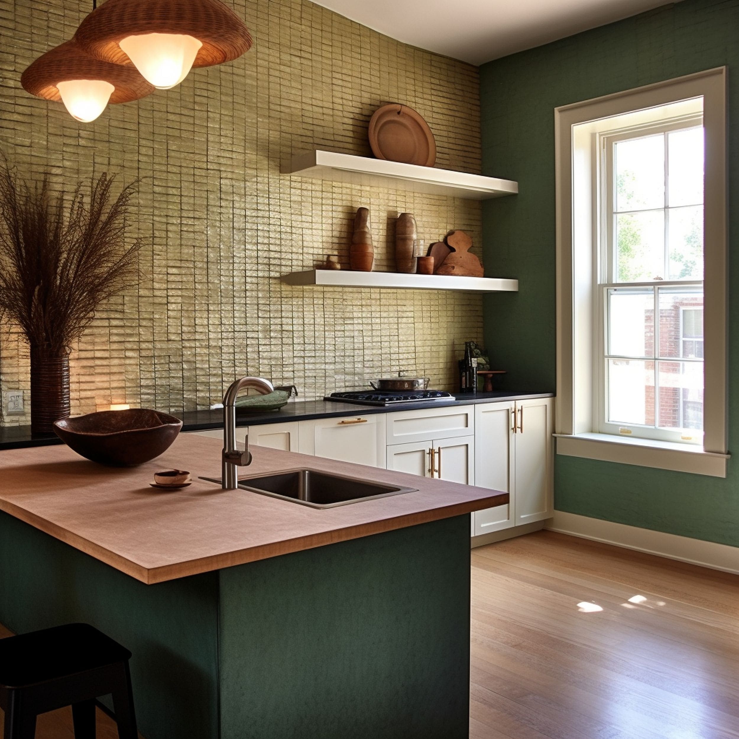 Dark Cream and Green Kitchen
