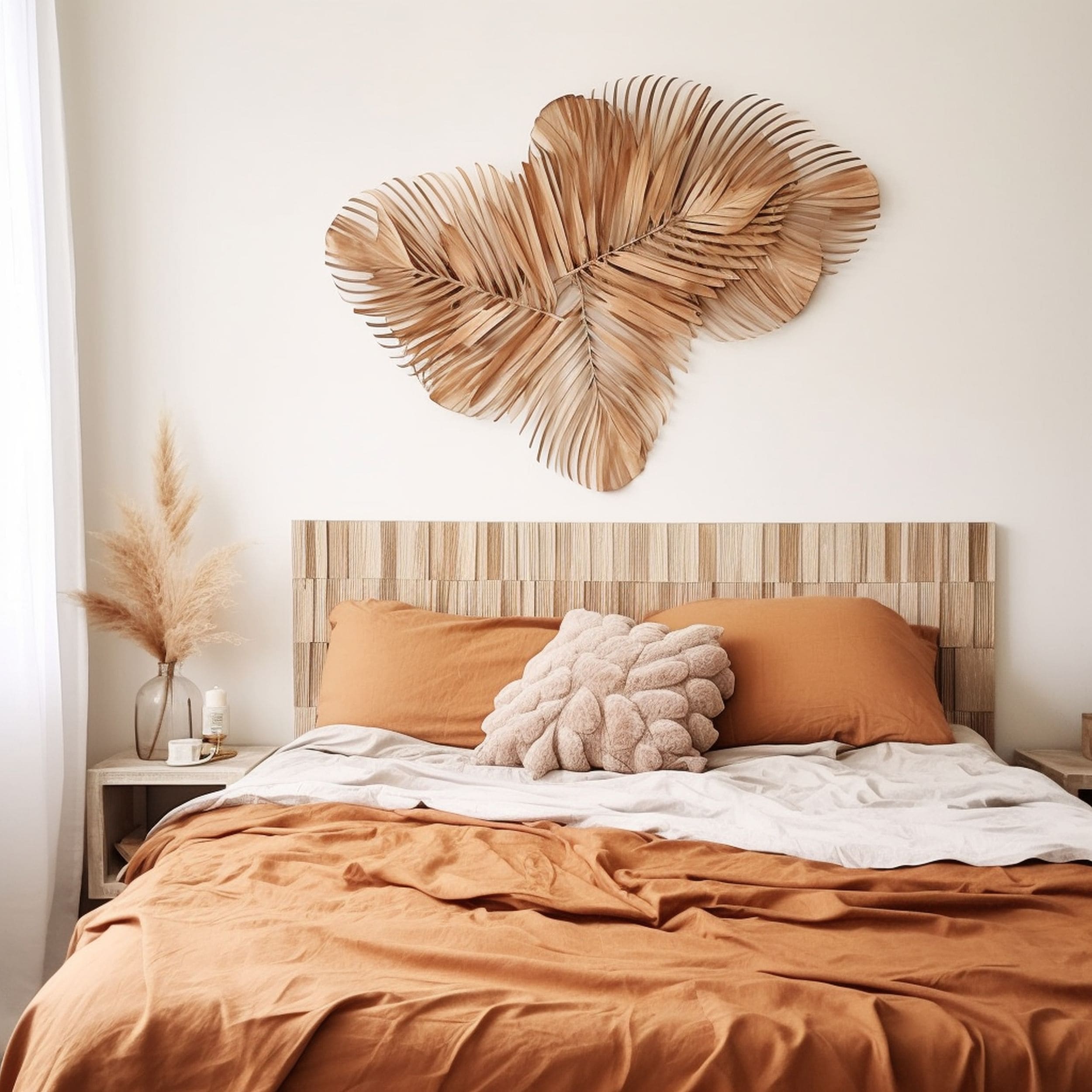 Dried Palm Leaves Mounted Above the Bed
