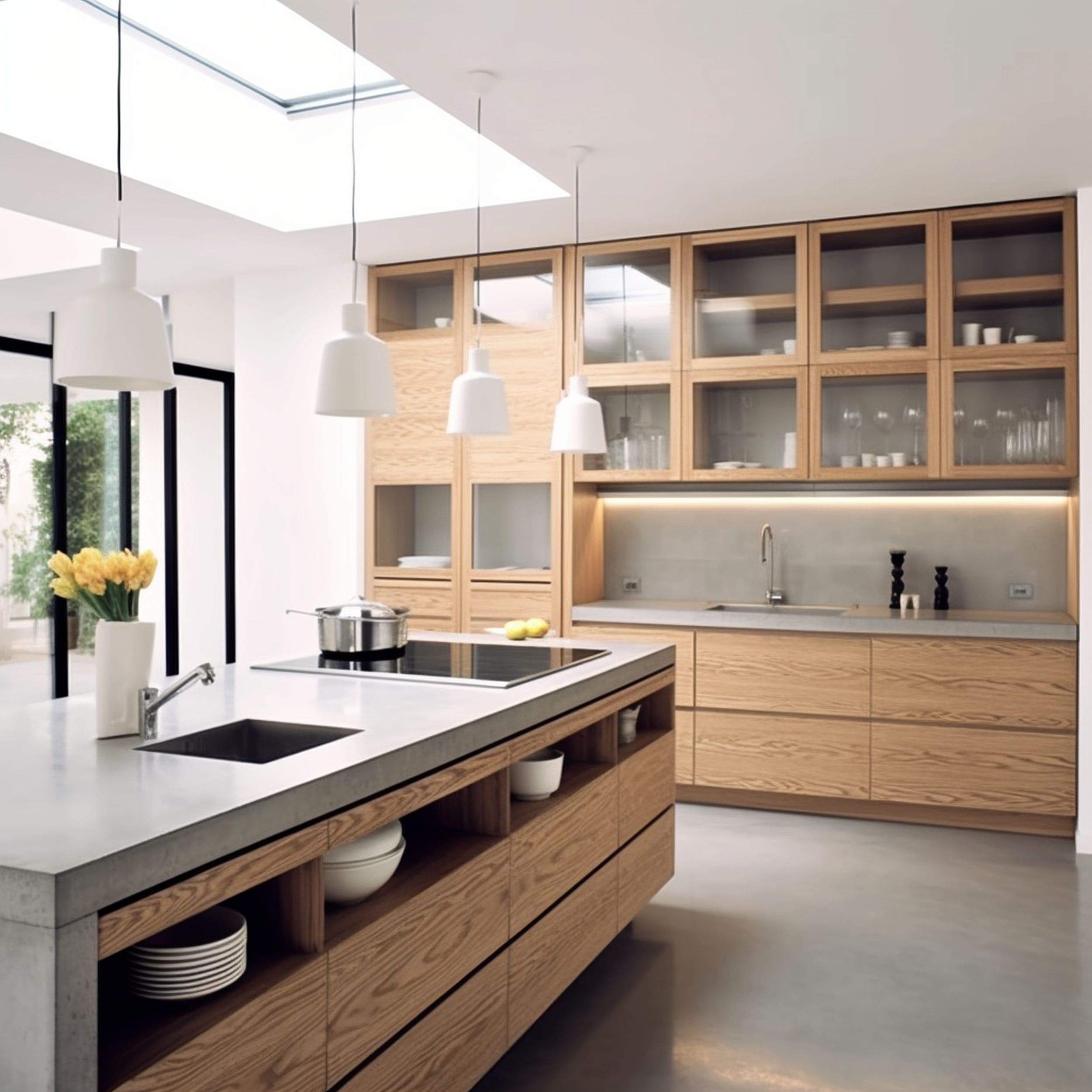 Modern Minimalist Kitchen With Oak Cabinets