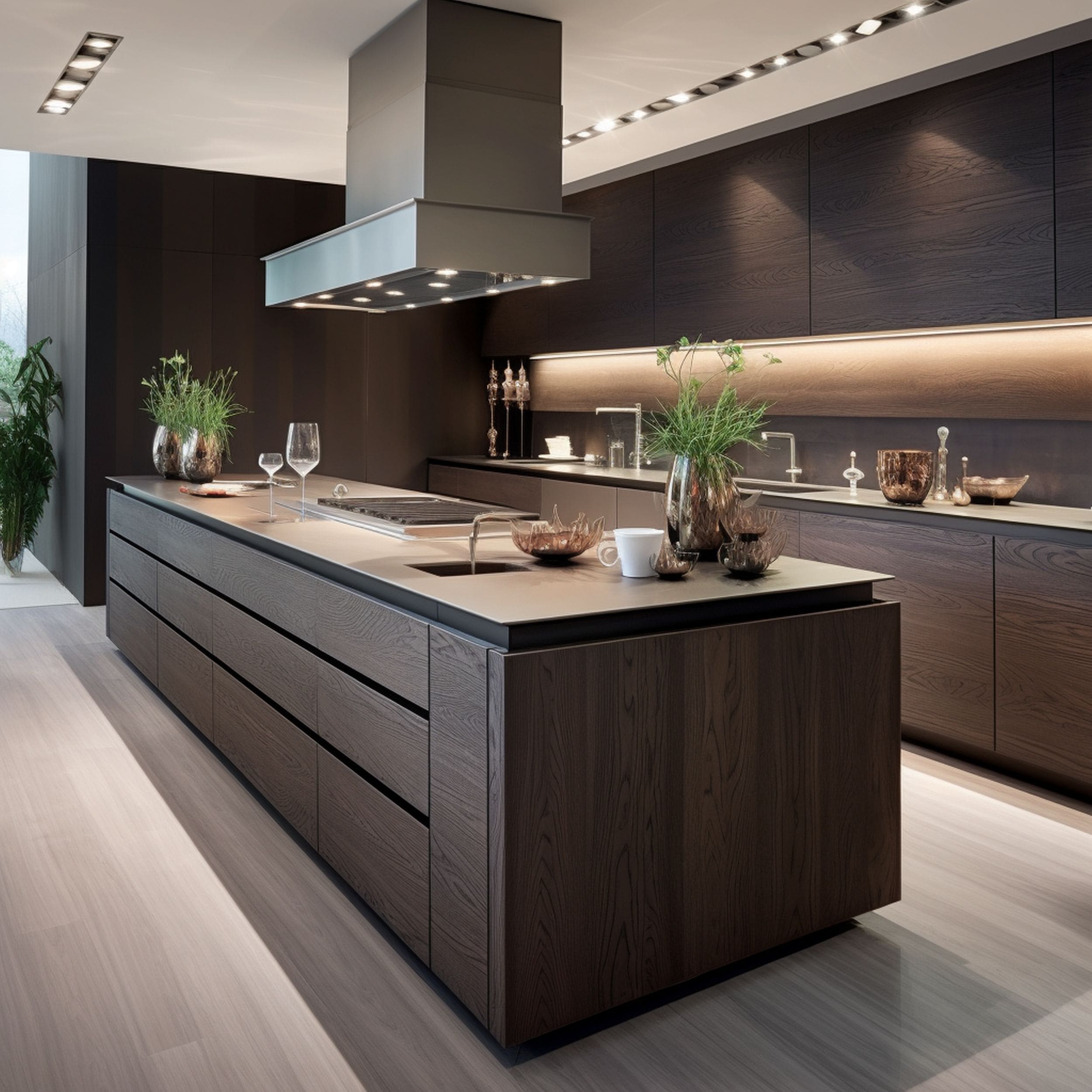 Modern Kitchen With Dark Brown Oak Cabinets