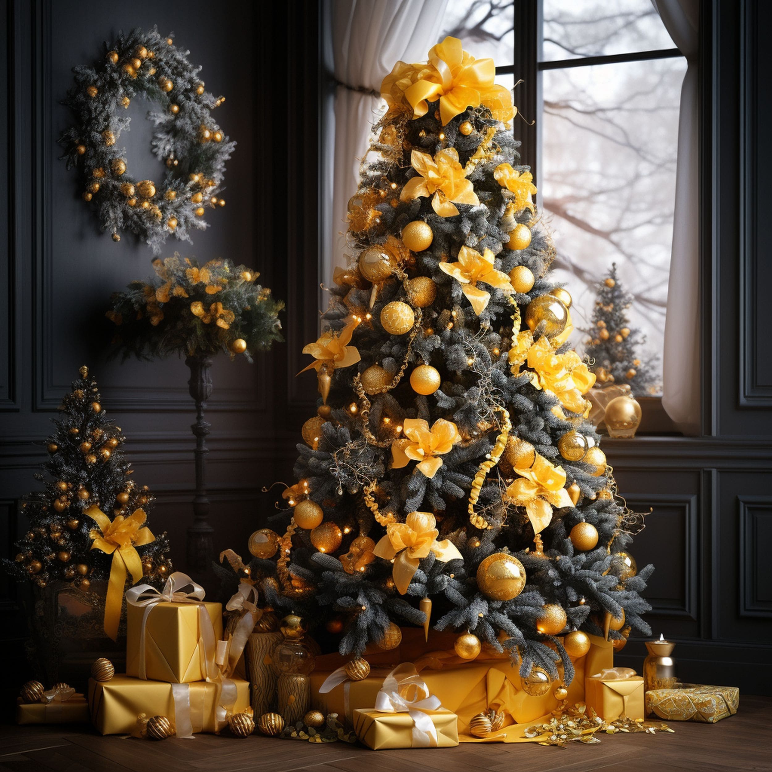 Christmas Tree Decorated With Yellow