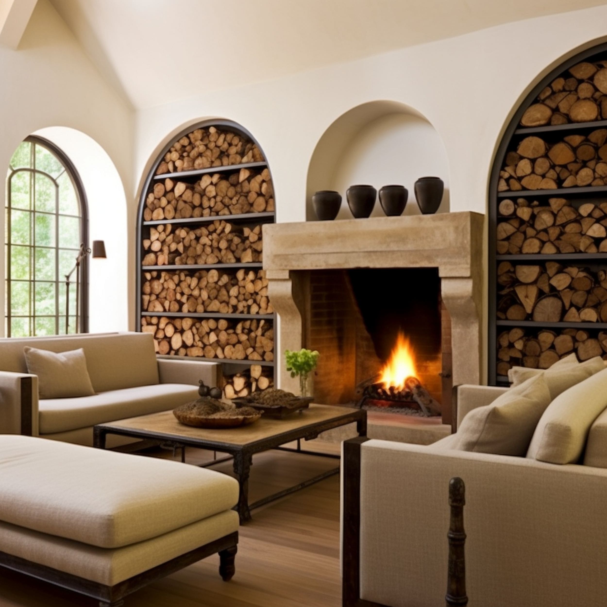 Arched Bookshelves Used to Store Firewood