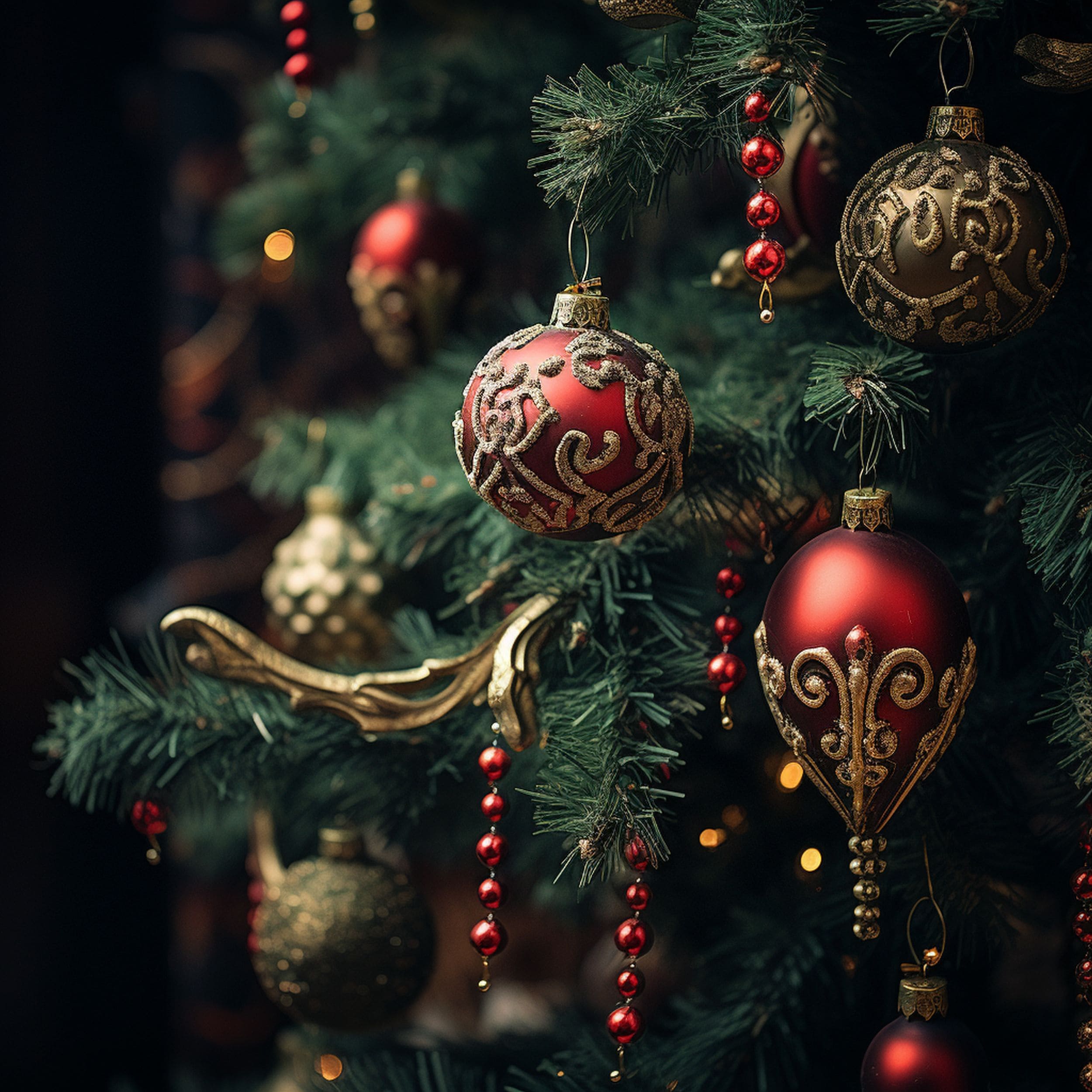 Christmas Tree With Gold and Red Globes