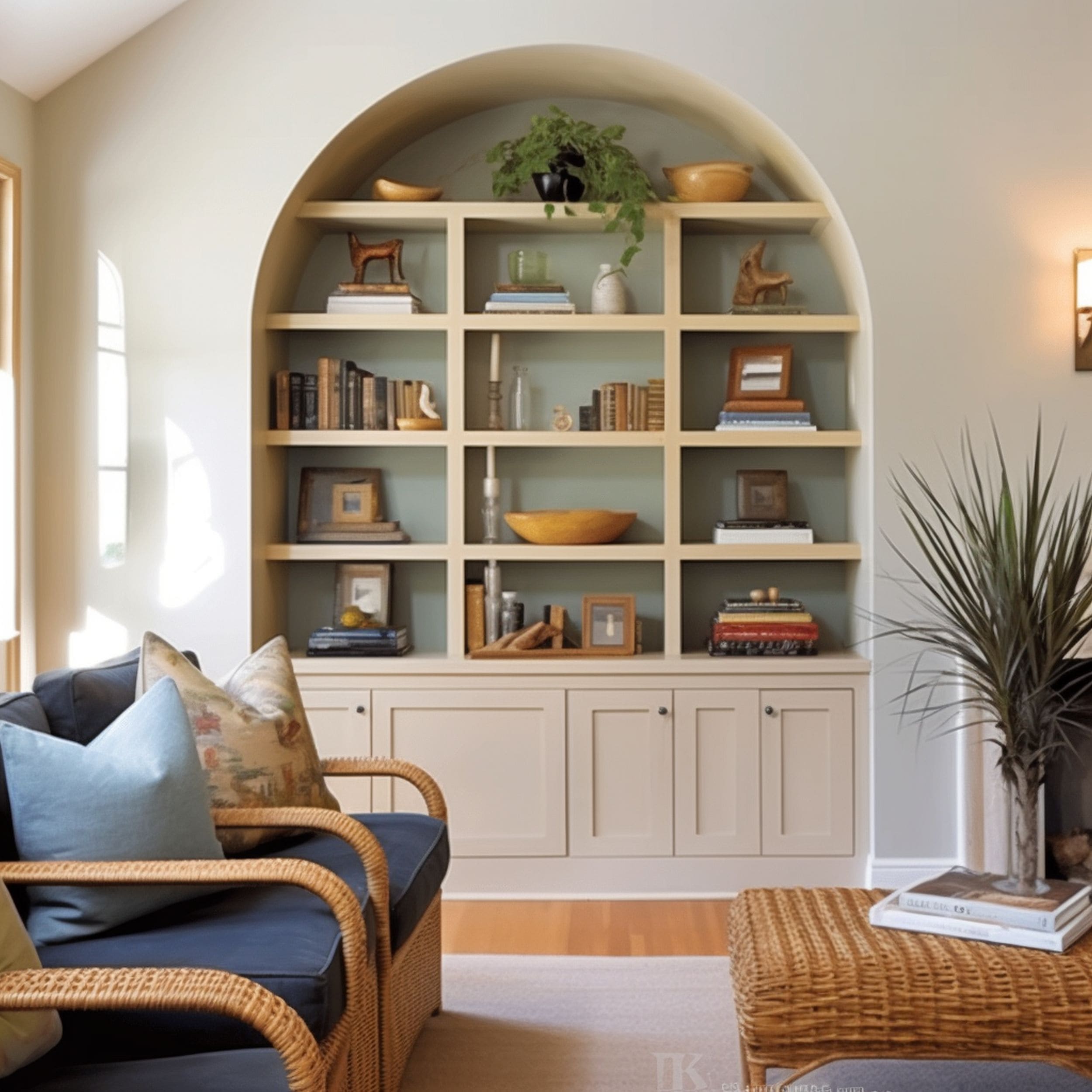 Arched Bookcase in an Alcove