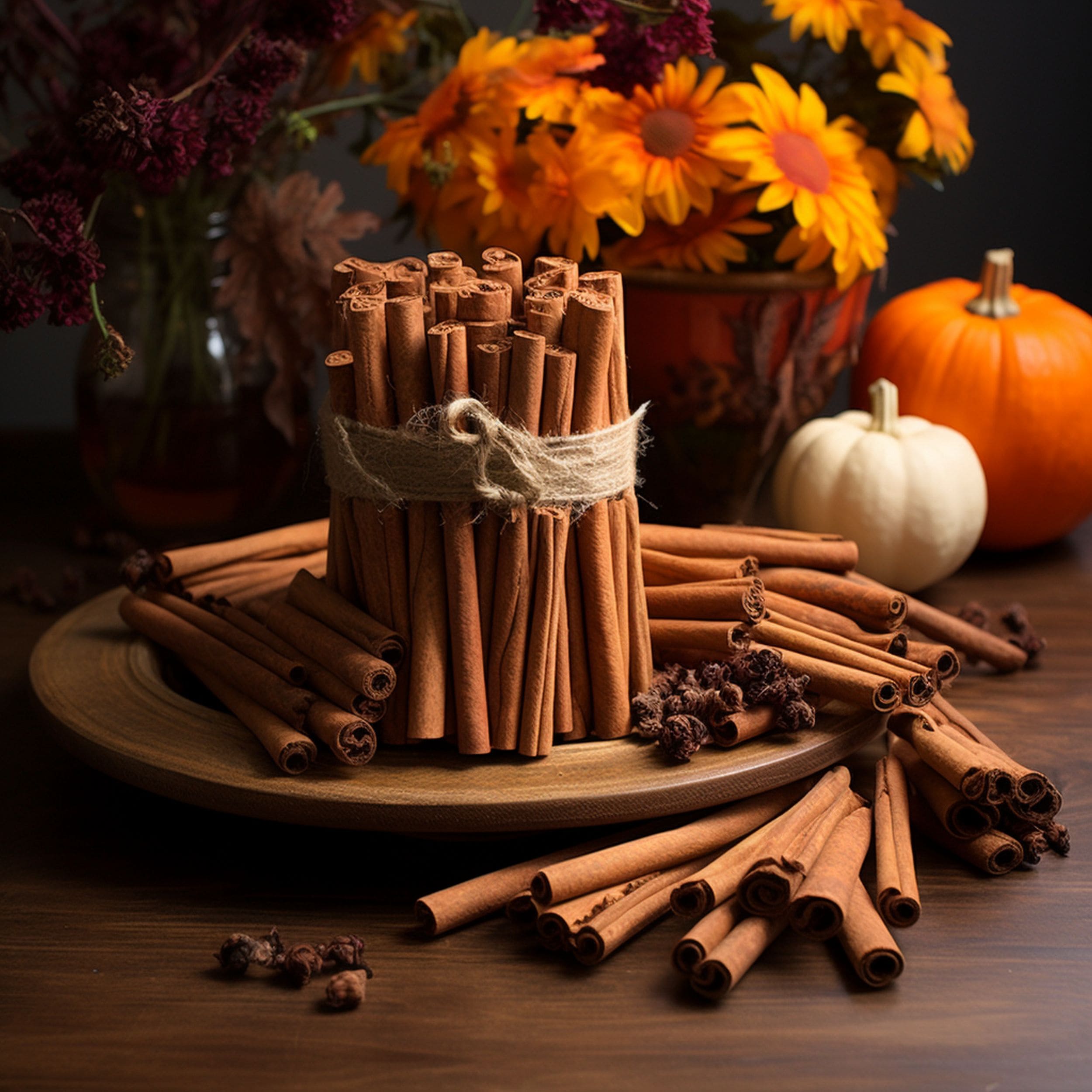 Bundle of Cinnamon Sticks With Pumpkins